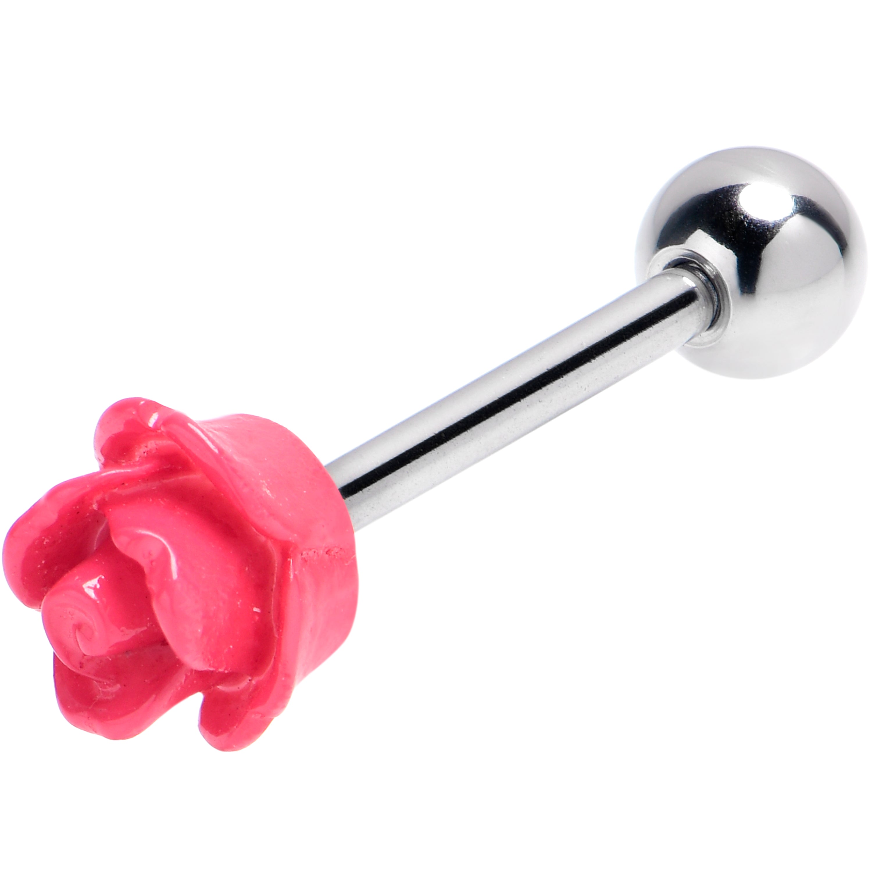 Open Bloom Rose Pink Barbell Tongue Ring