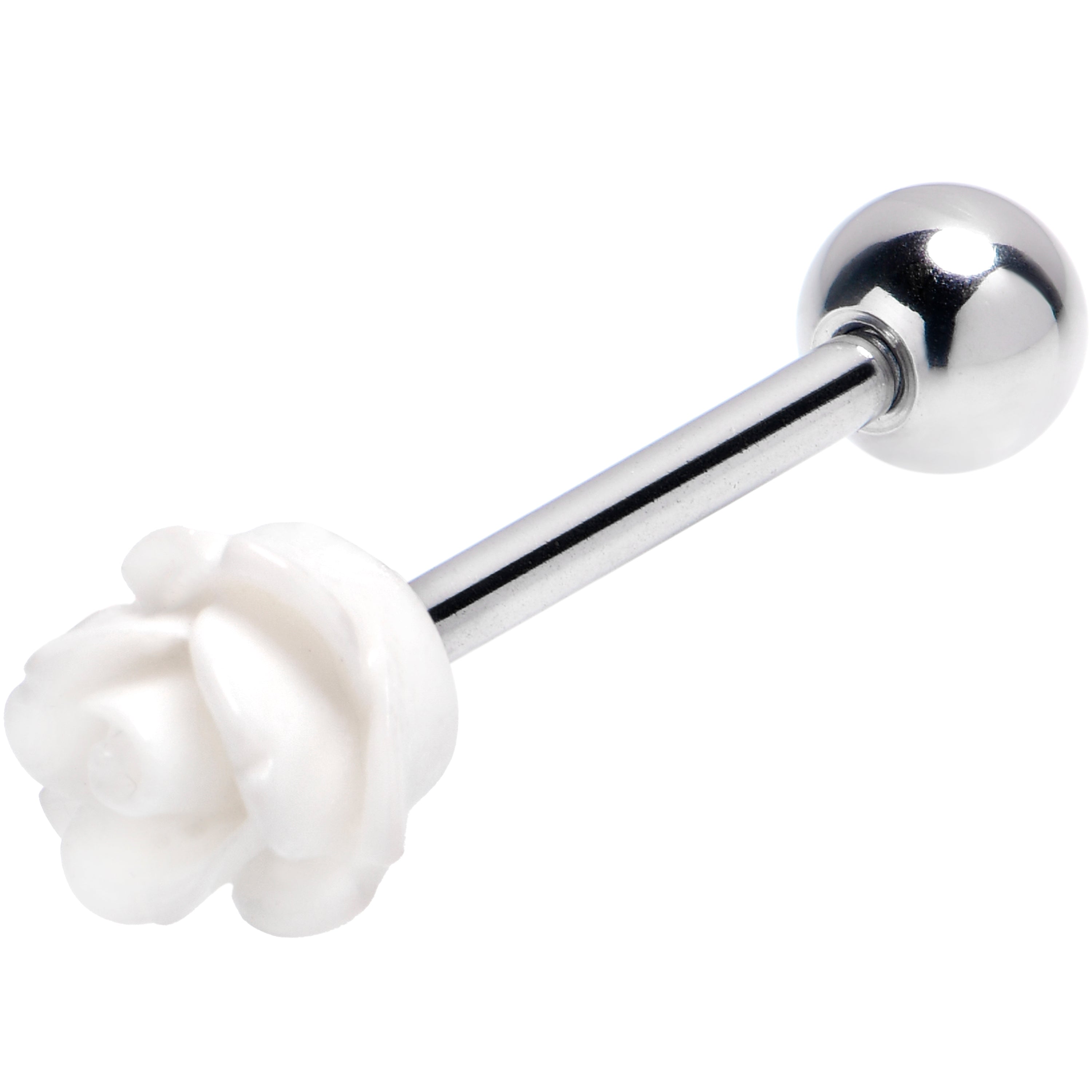 Open Bloom Rose White Barbell Tongue Ring