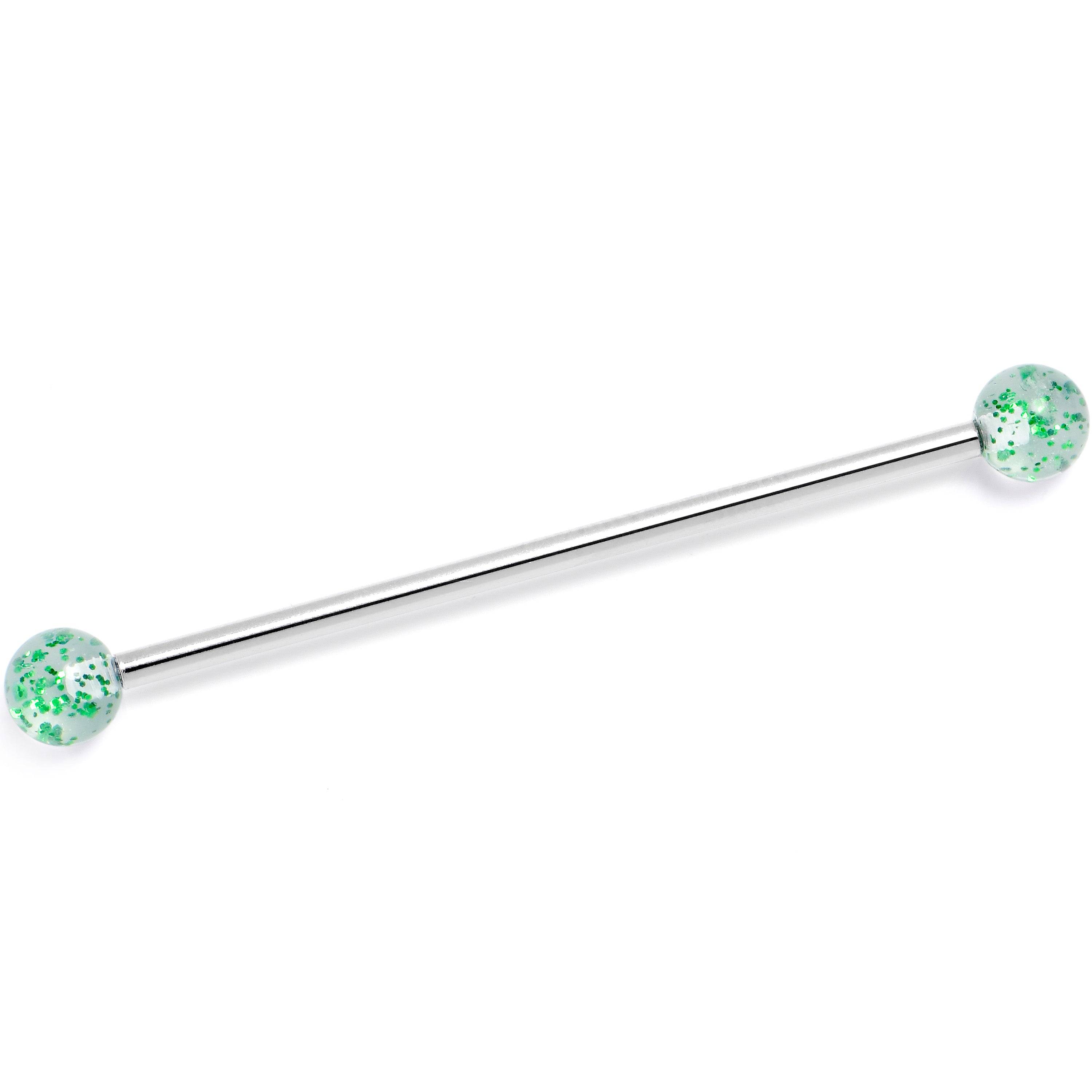 14G Internally Threaded Green Glitter Ends Industrial Barbell 38mm
