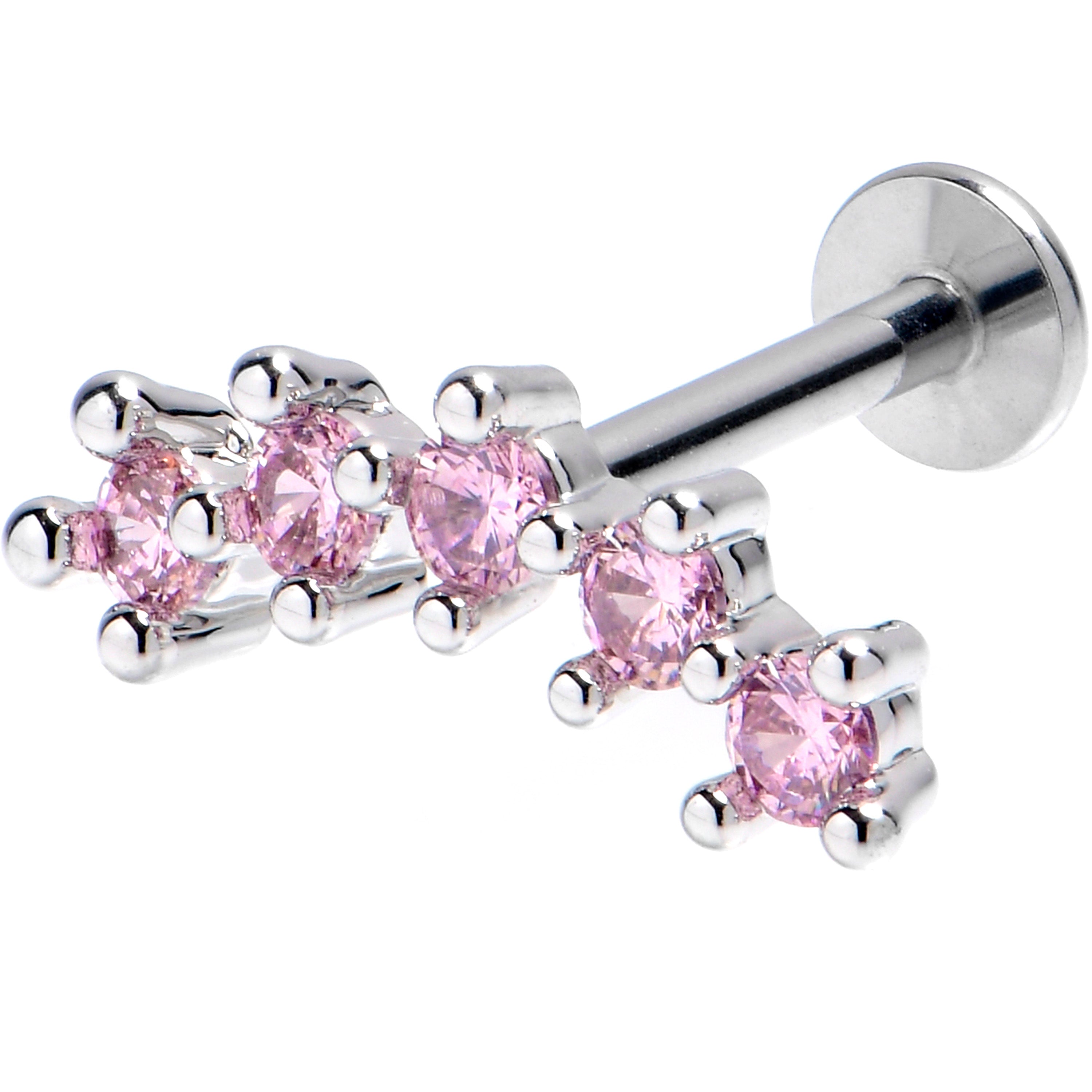 16G 5/16 Pink CZ Gem Luxe Arch Internally Threaded Labret Tragus