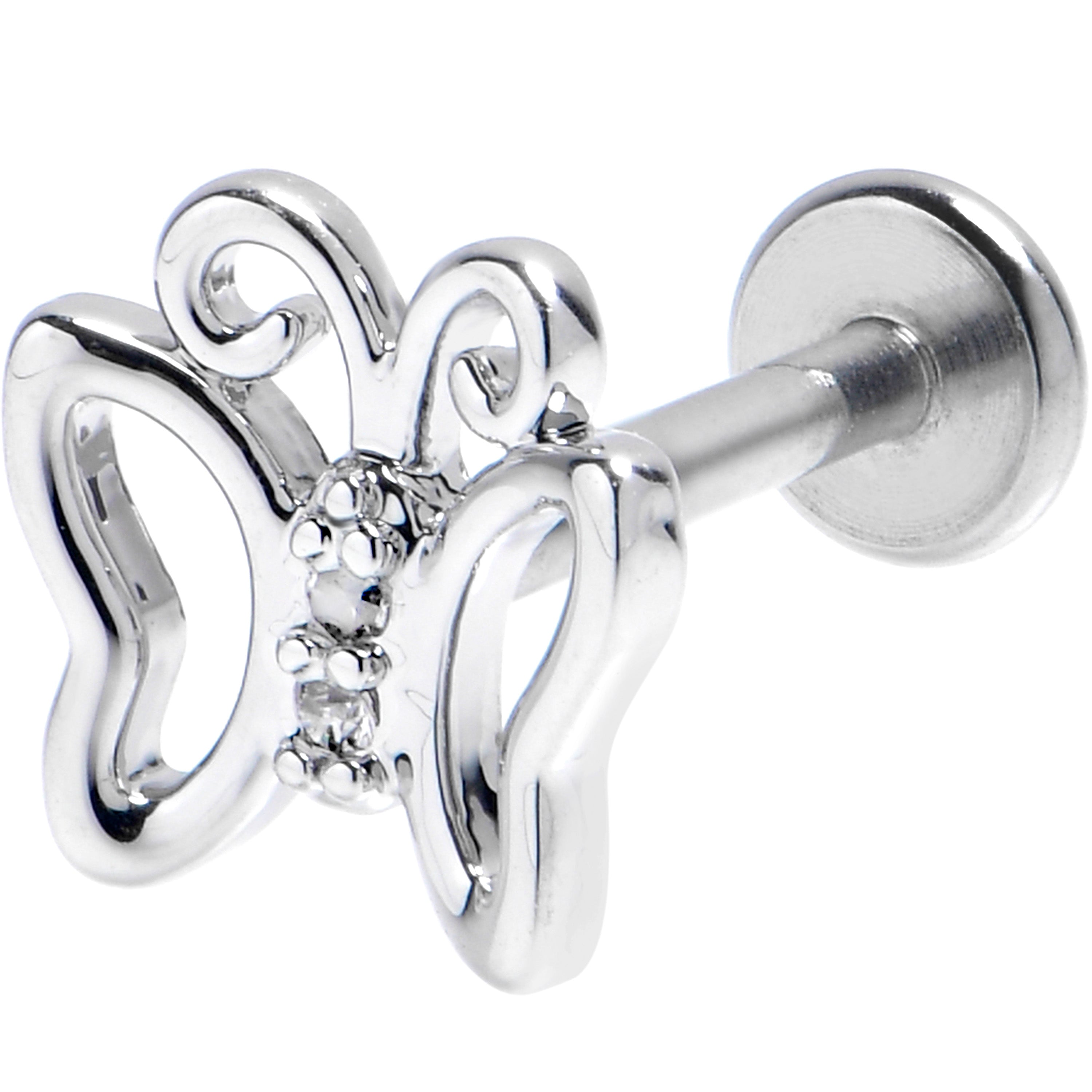 16G 5/16 Clear CZ Gem Open Butterfly Internally Threaded Labret