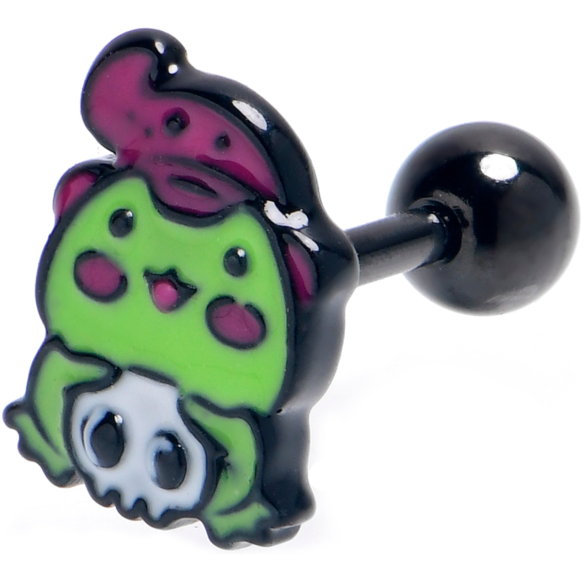 16G Black Witch Frog Skull Halloween Tragus Cartilage Earring