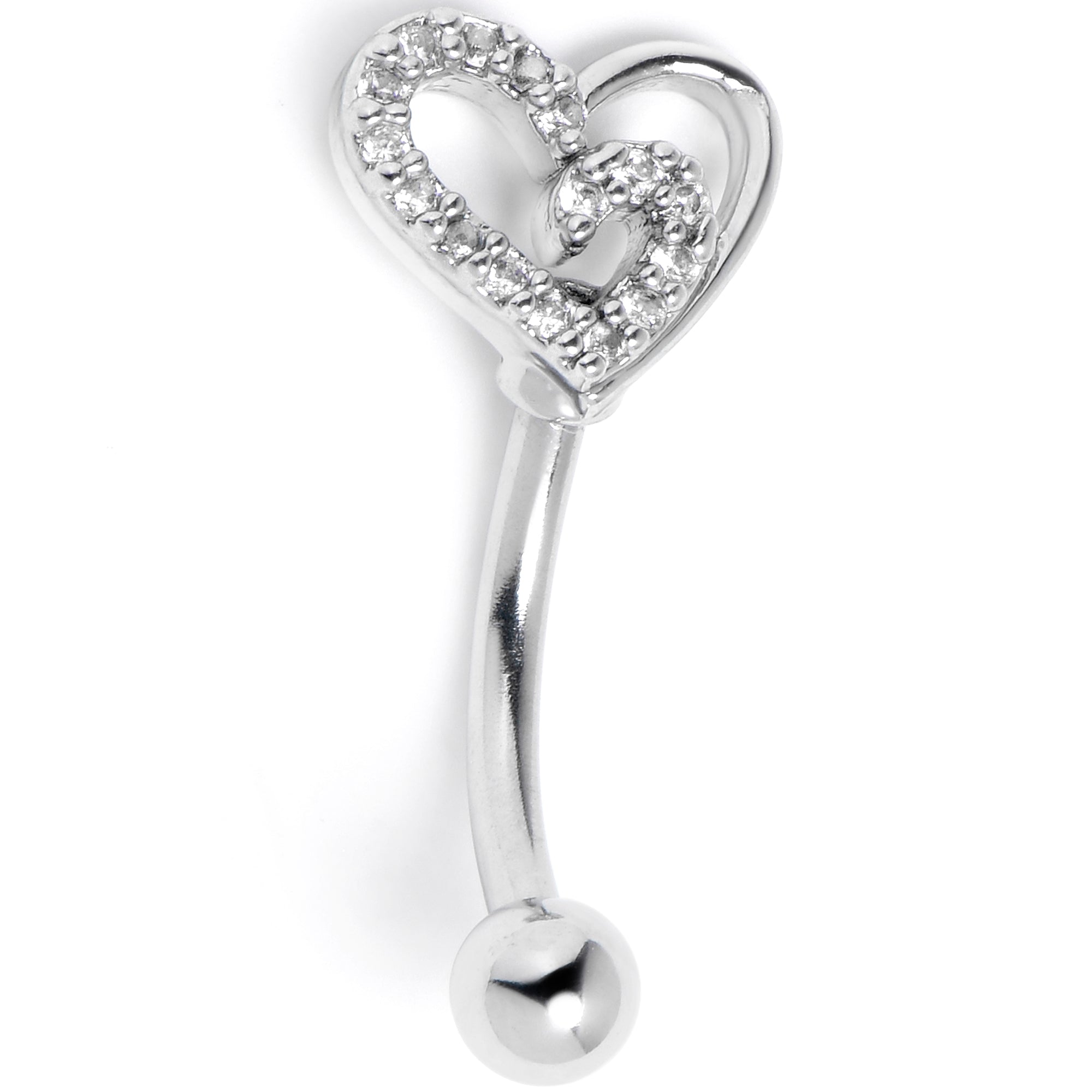 16G 5/16 Clear Gem Asymmetrical Heart Curved Eyebrow Ring