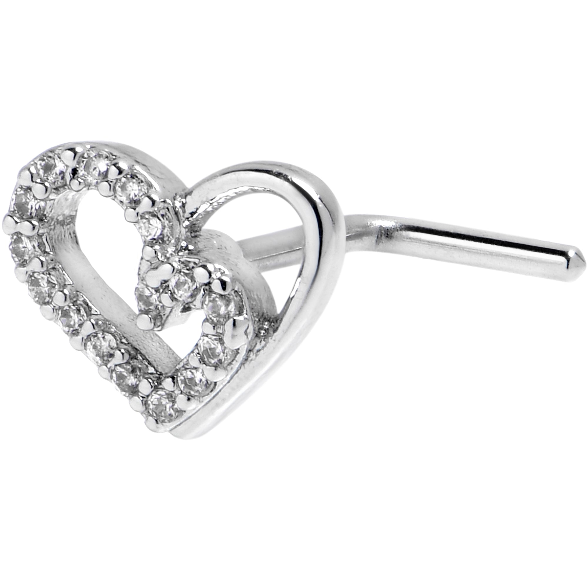 20G 7mm Clear Gem Asymmetrical Heart L Shape Nose Ring