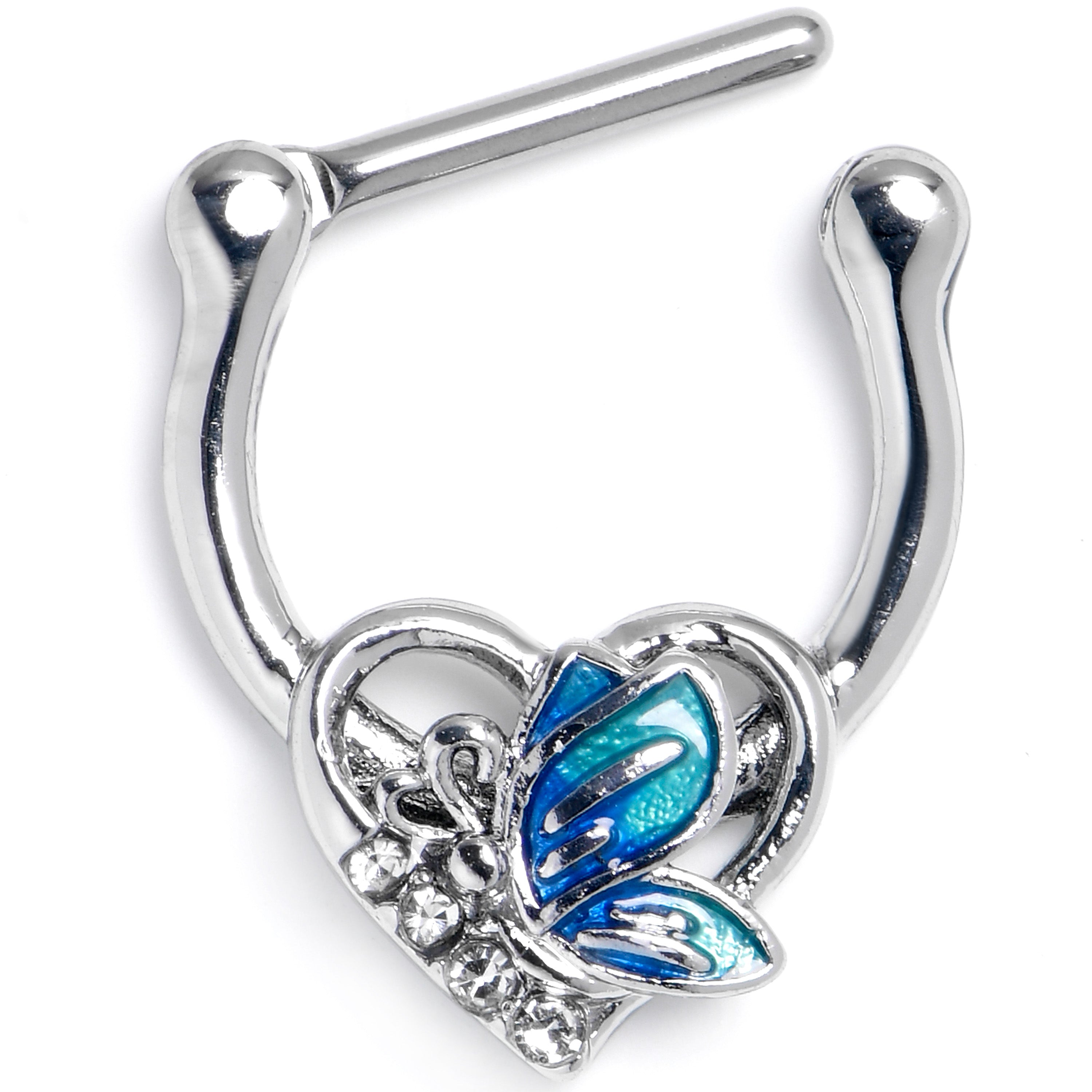 16G 5/16 Butterfly Love Heart Blue Cartilage Clicker