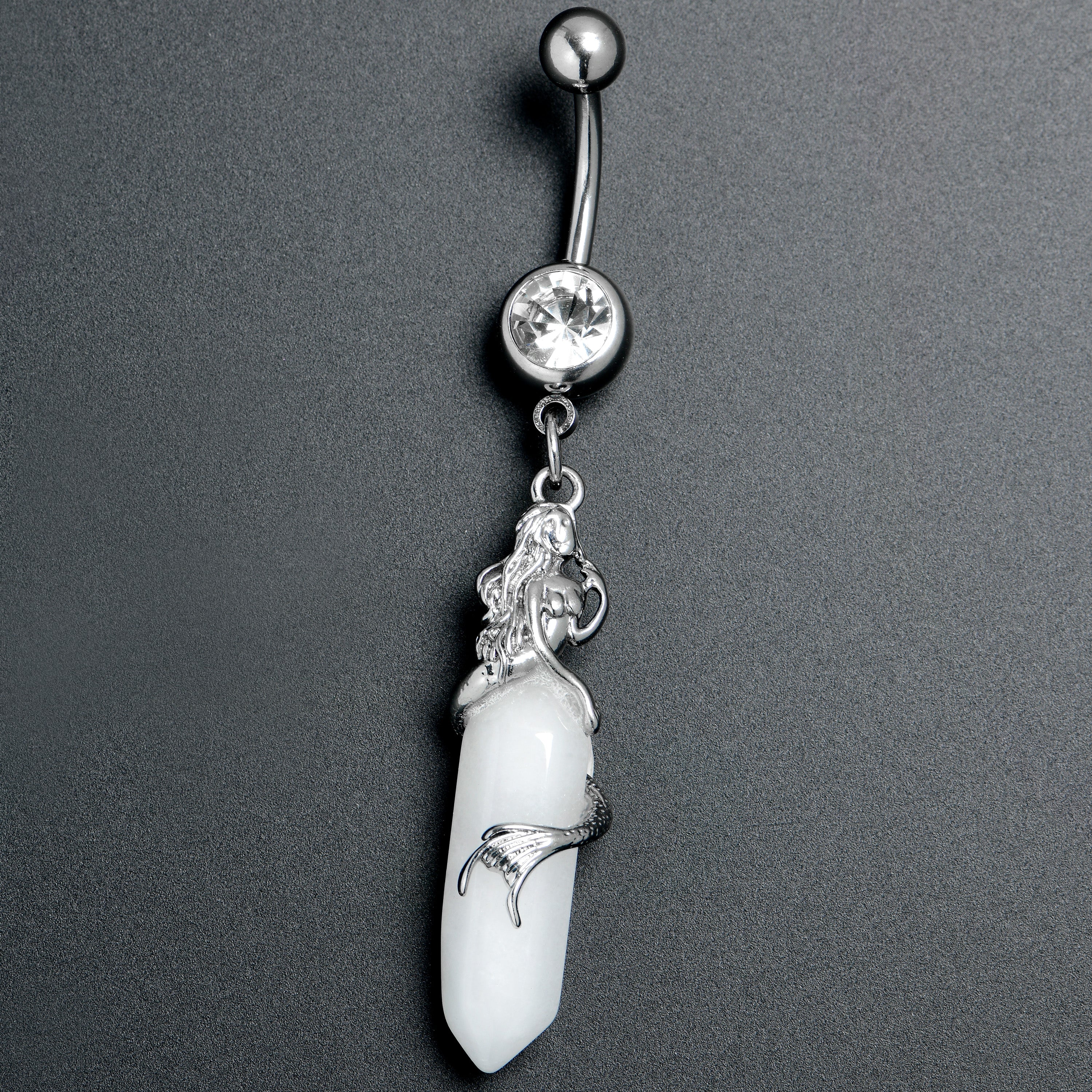 Clear Gem Mermaid Rider Dangle Belly Ring