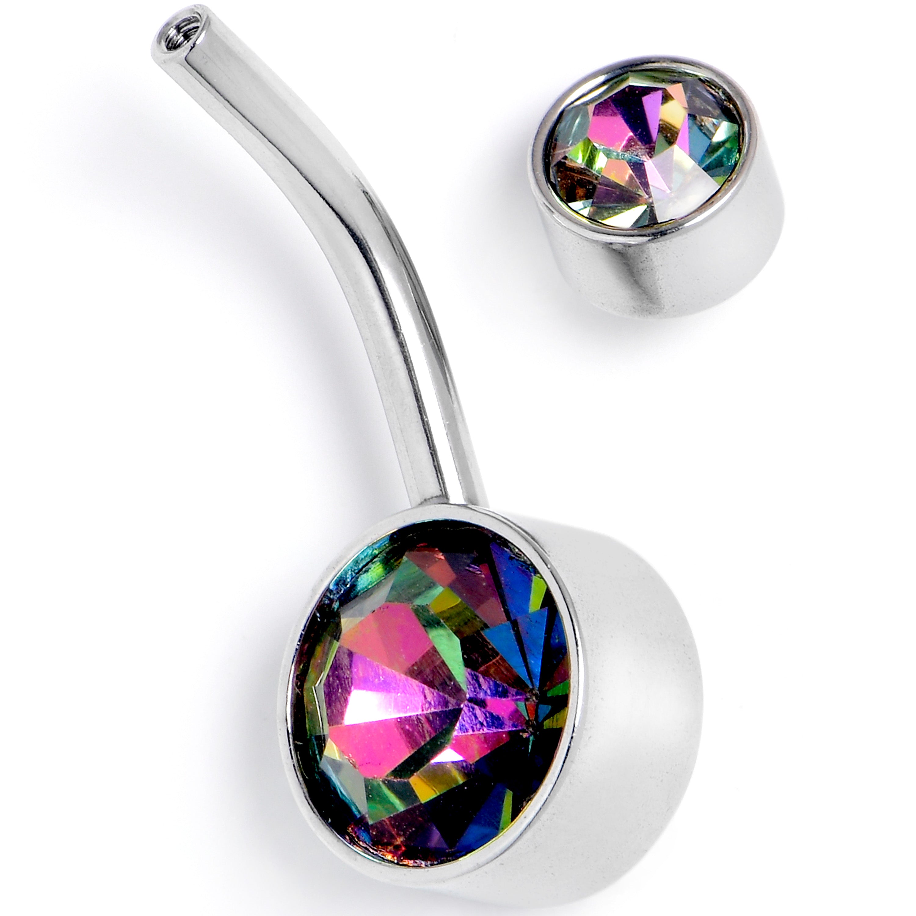 Vitrail CZ Gem Internally Threaded Simple Belly Ring