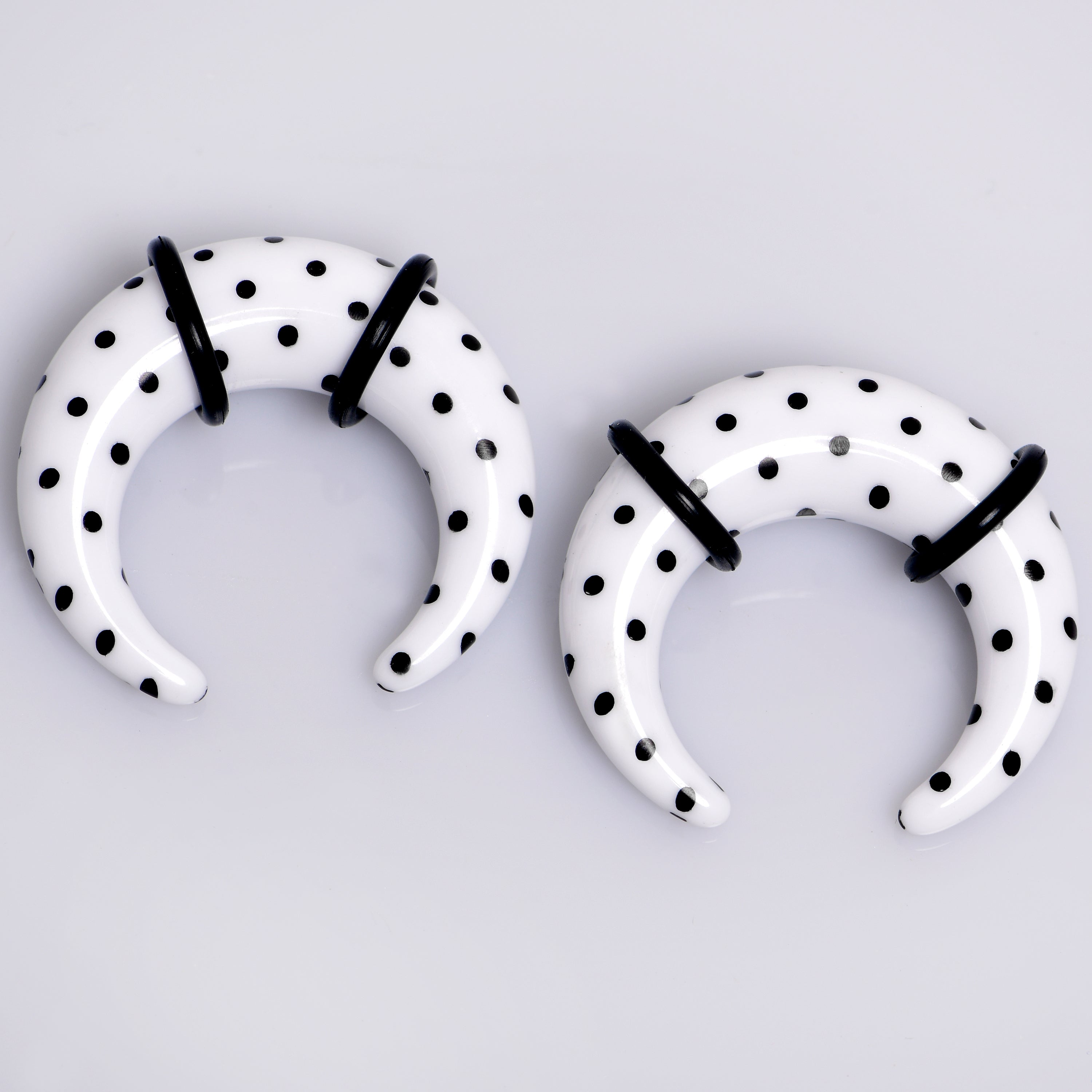 0G White Acrylic Polka Dots Black Acrylic Pincher Taper Set