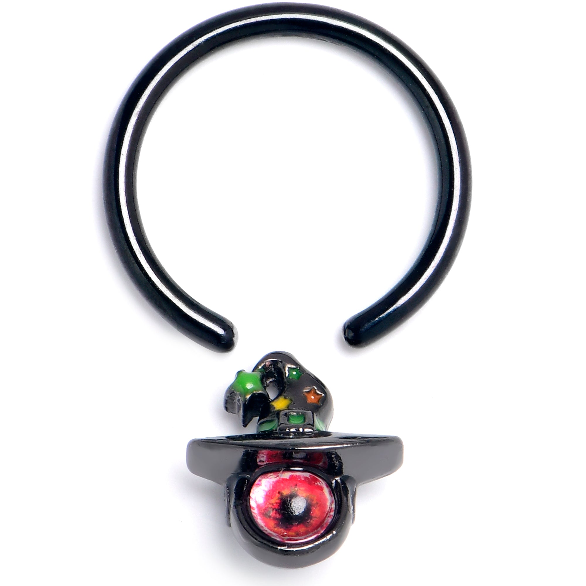 16G 3/8 Black Red Eye Witch Hat Captive Ring