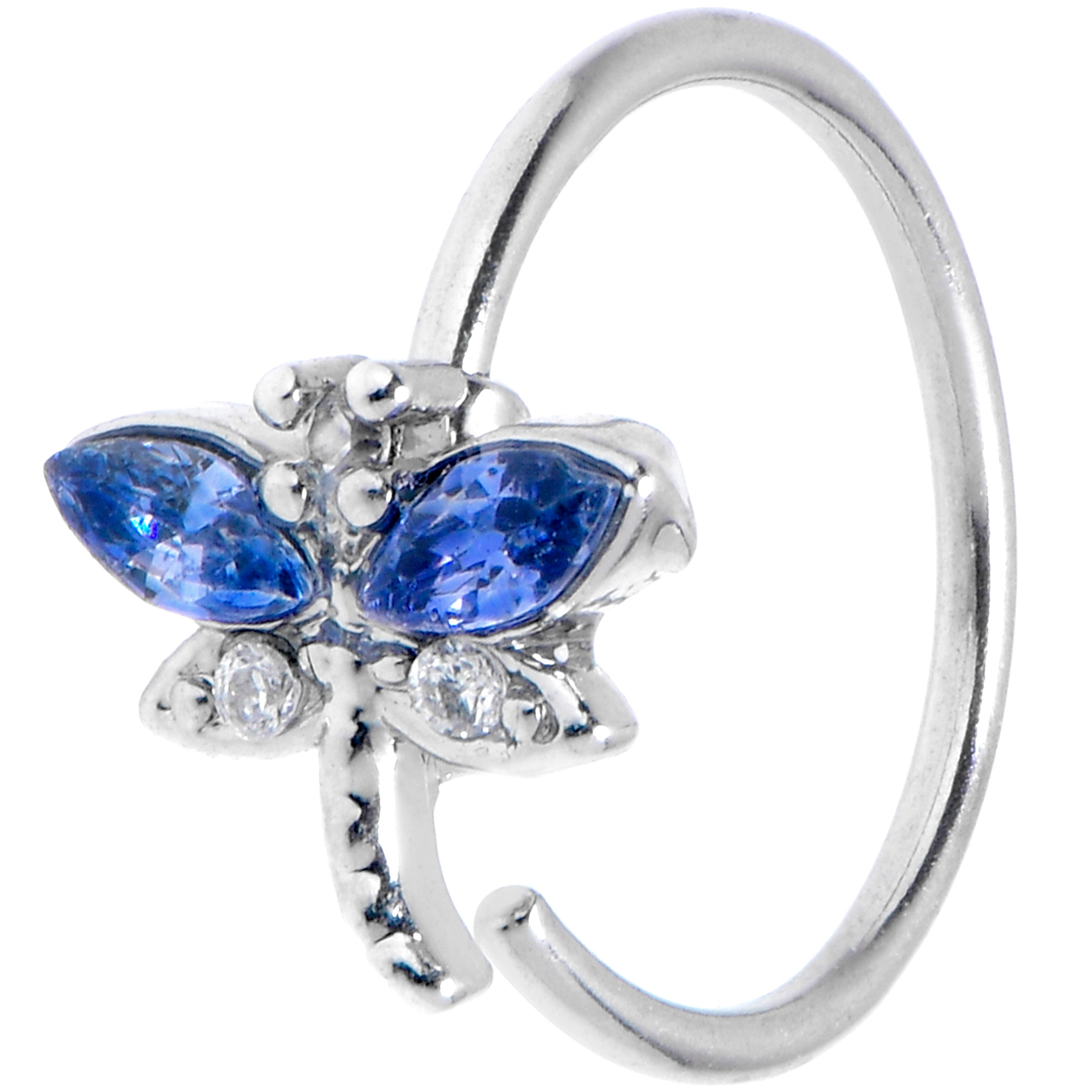 20G 5/16 Blue Clear Gem Dragonfly Style Nose Hoop