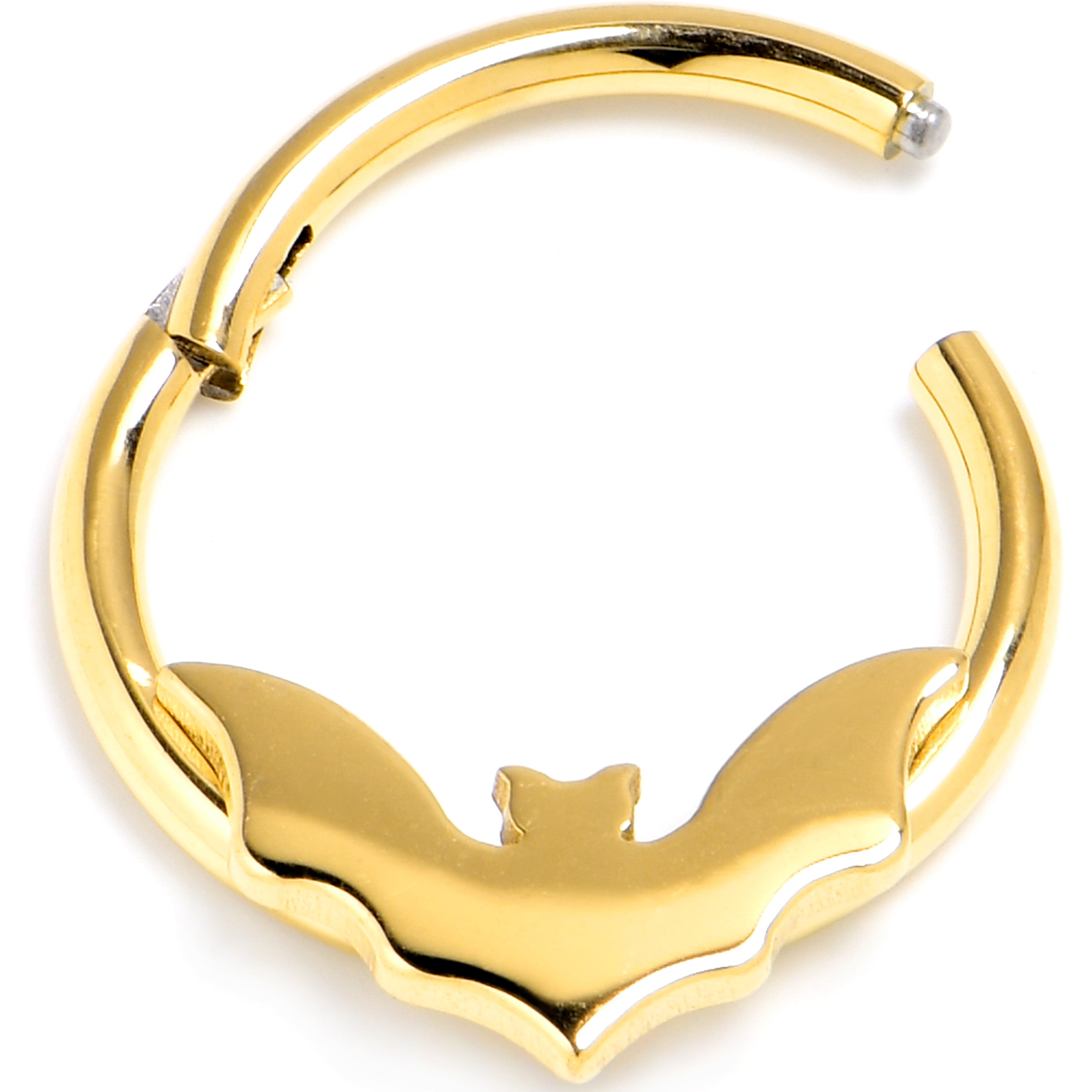 16G 3/8 Gold PVD Bat Precision Hinged Segment Ring
