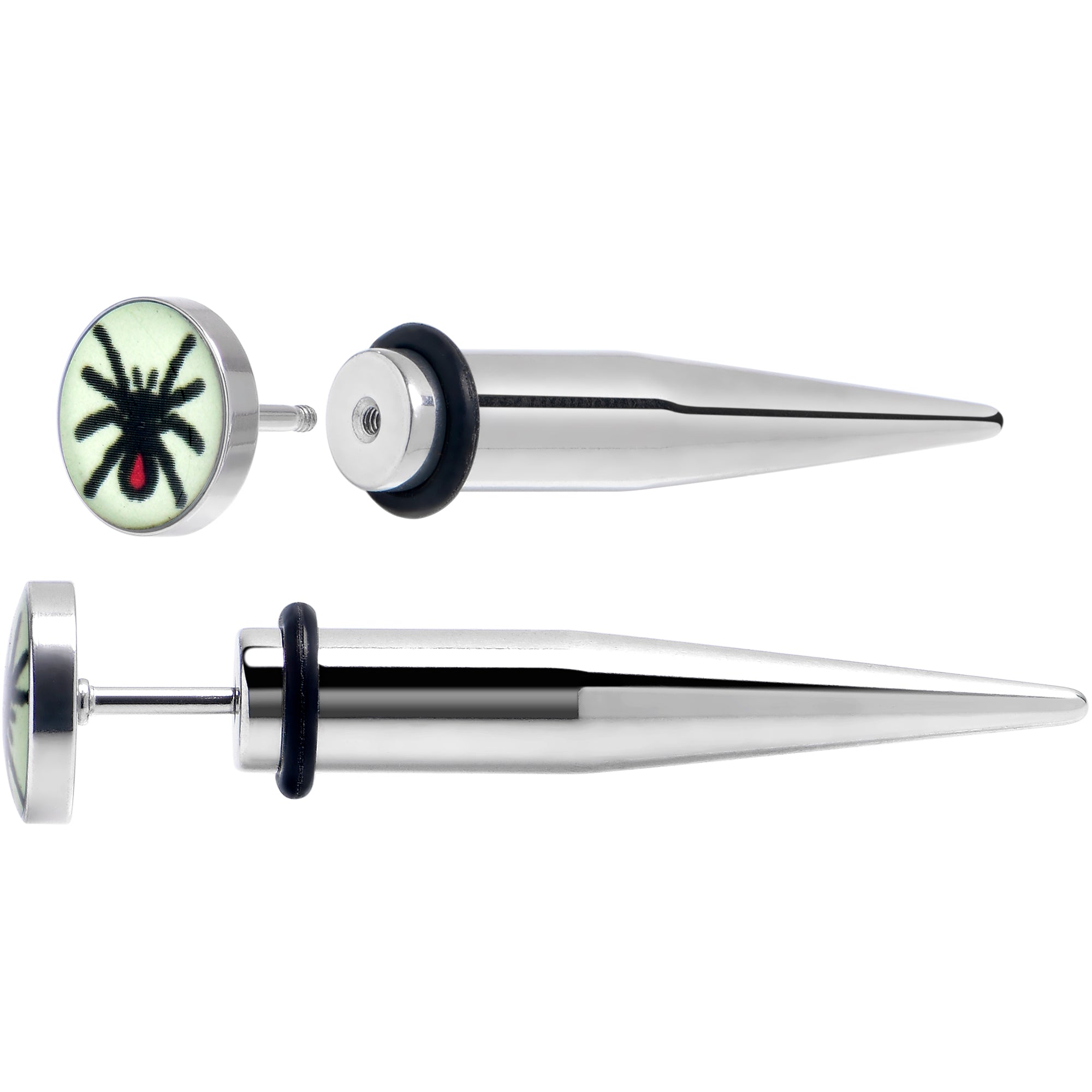 Glow in the Dark Spider Stainless Steel Taper Cheater Plug Set