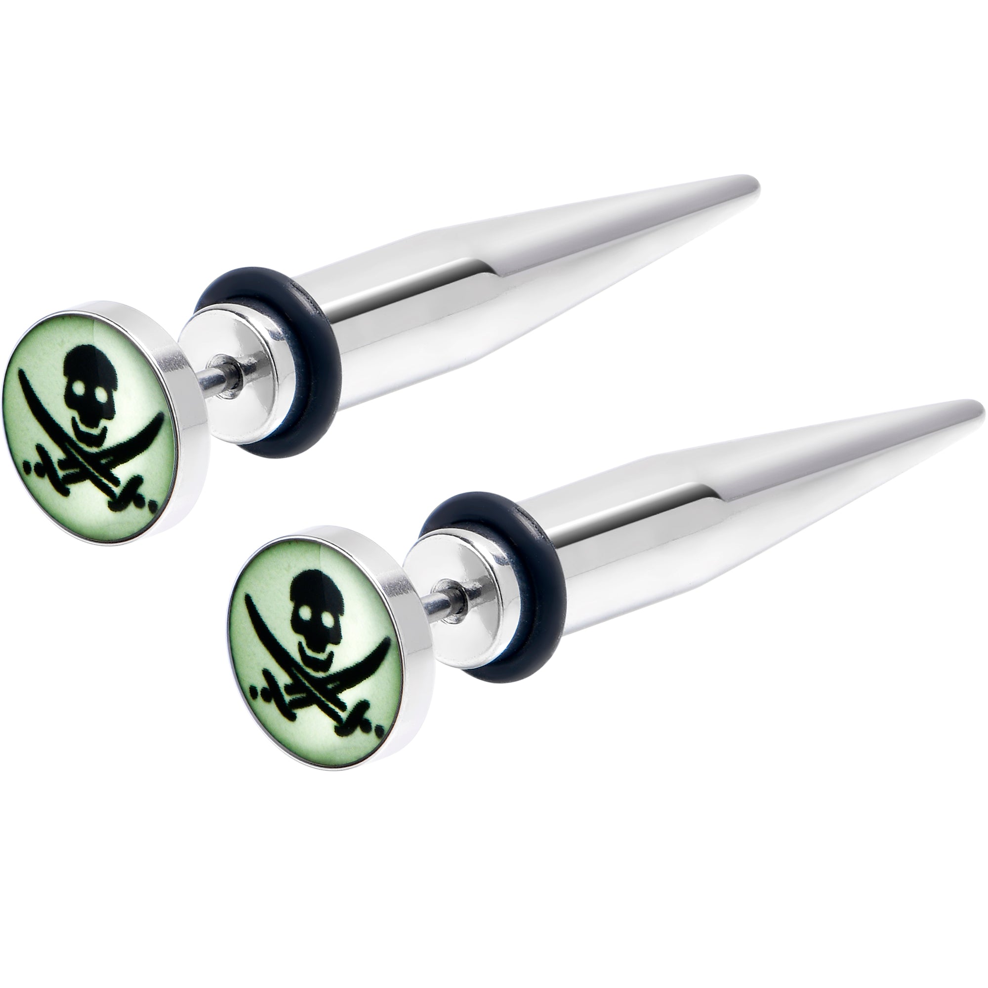 Glow in the Dark Pirate Skull Stainless Steel Taper Cheater Plug Set