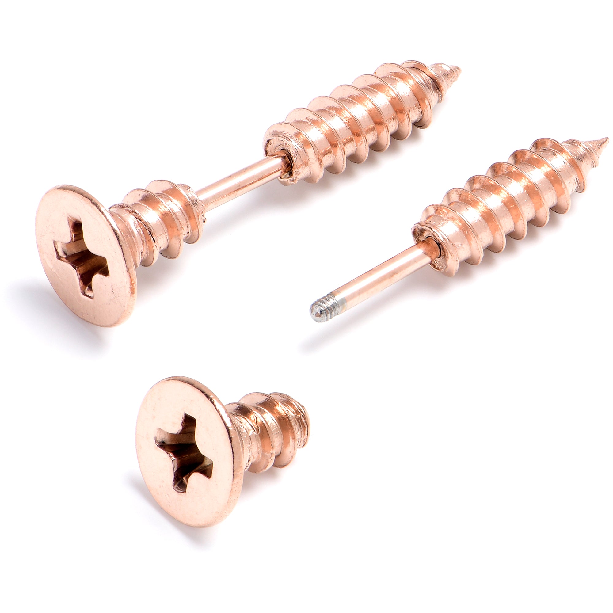 Rose Gold Stainless Steel Screw Stud Earrings Cheater Plug Set