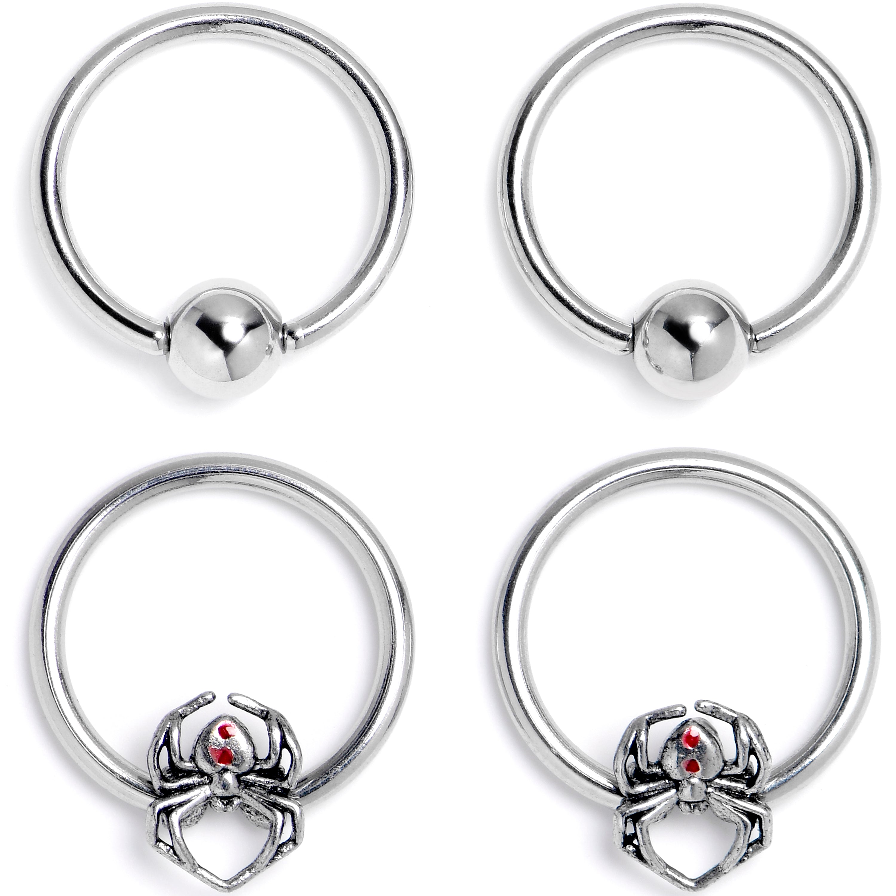 16G 3/8 Spiders Red BCR Captive Bead Ring Set of 4