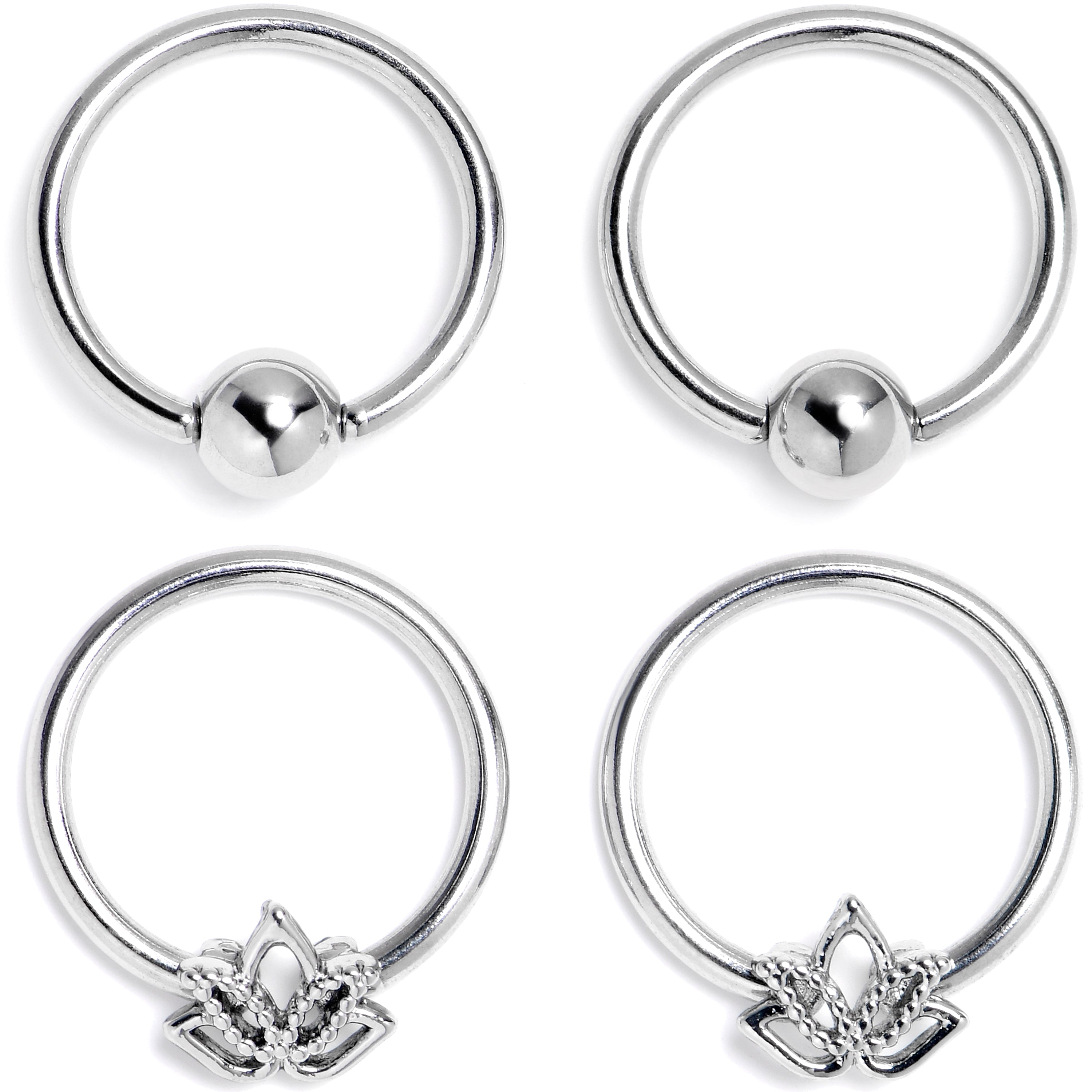 16G 3/8 Lush Lotus BCR Captive Ring Set of 4