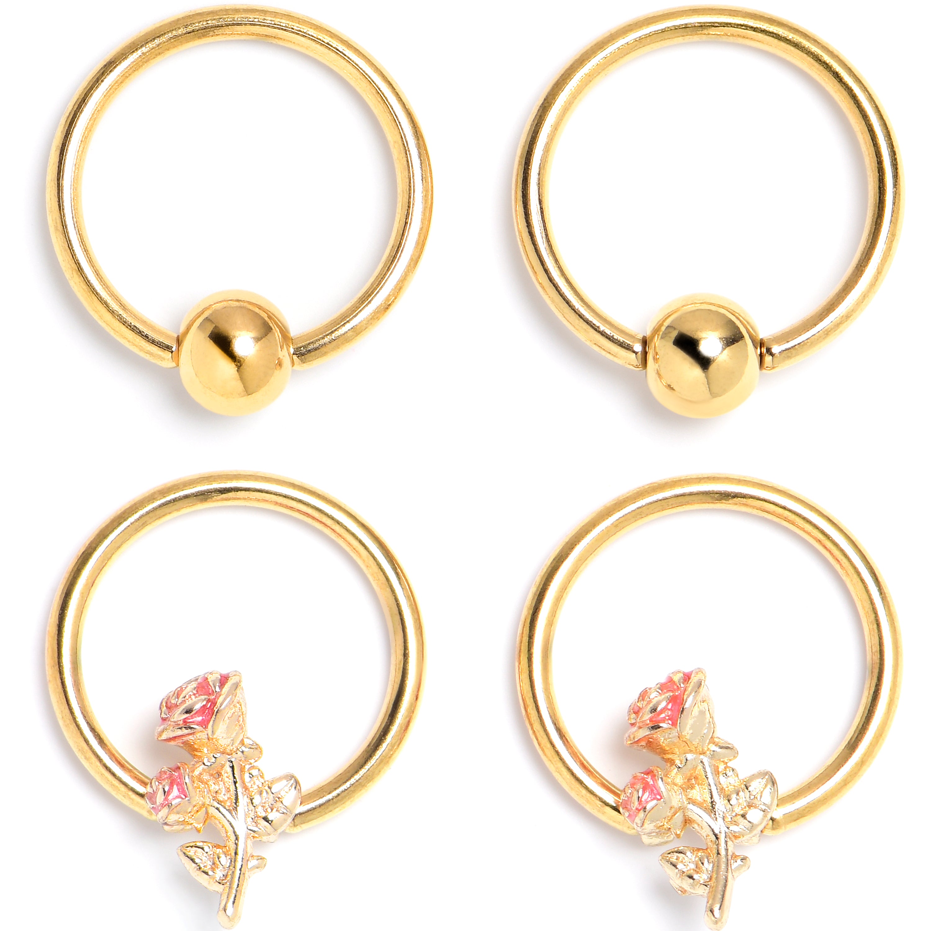 16G 3/8 Gold Tone Regal Rose BCR Captive Ring Set of 4