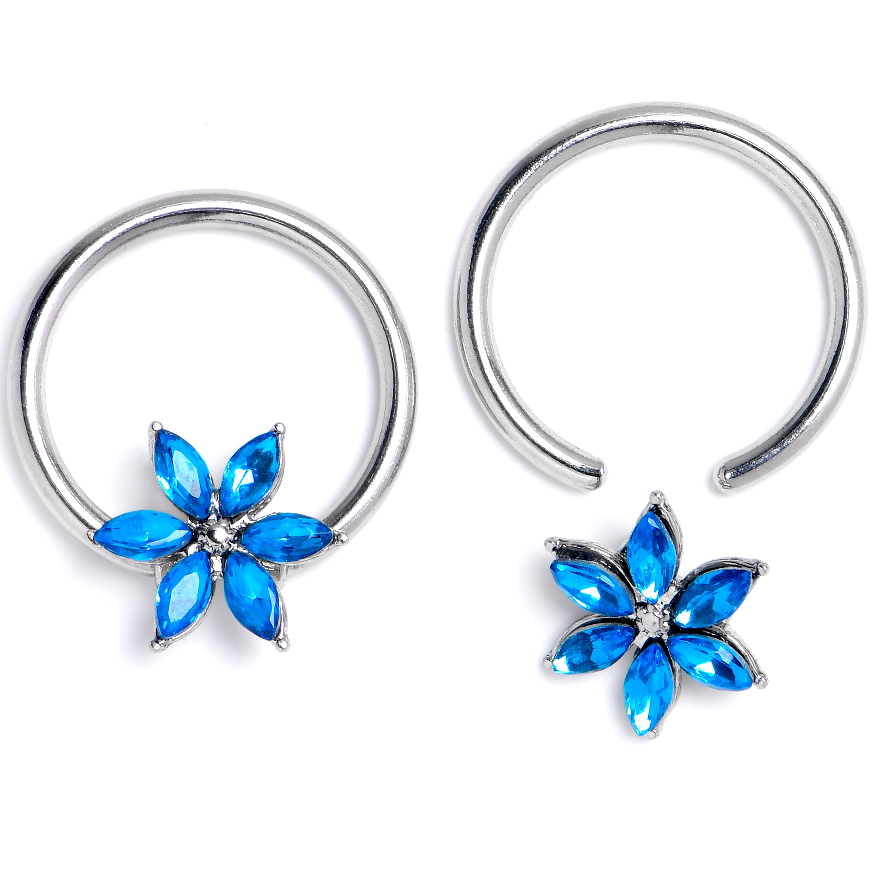 16G 3/8 Blue Gem Flower Blossom BCR Captive Ring Set of 4
