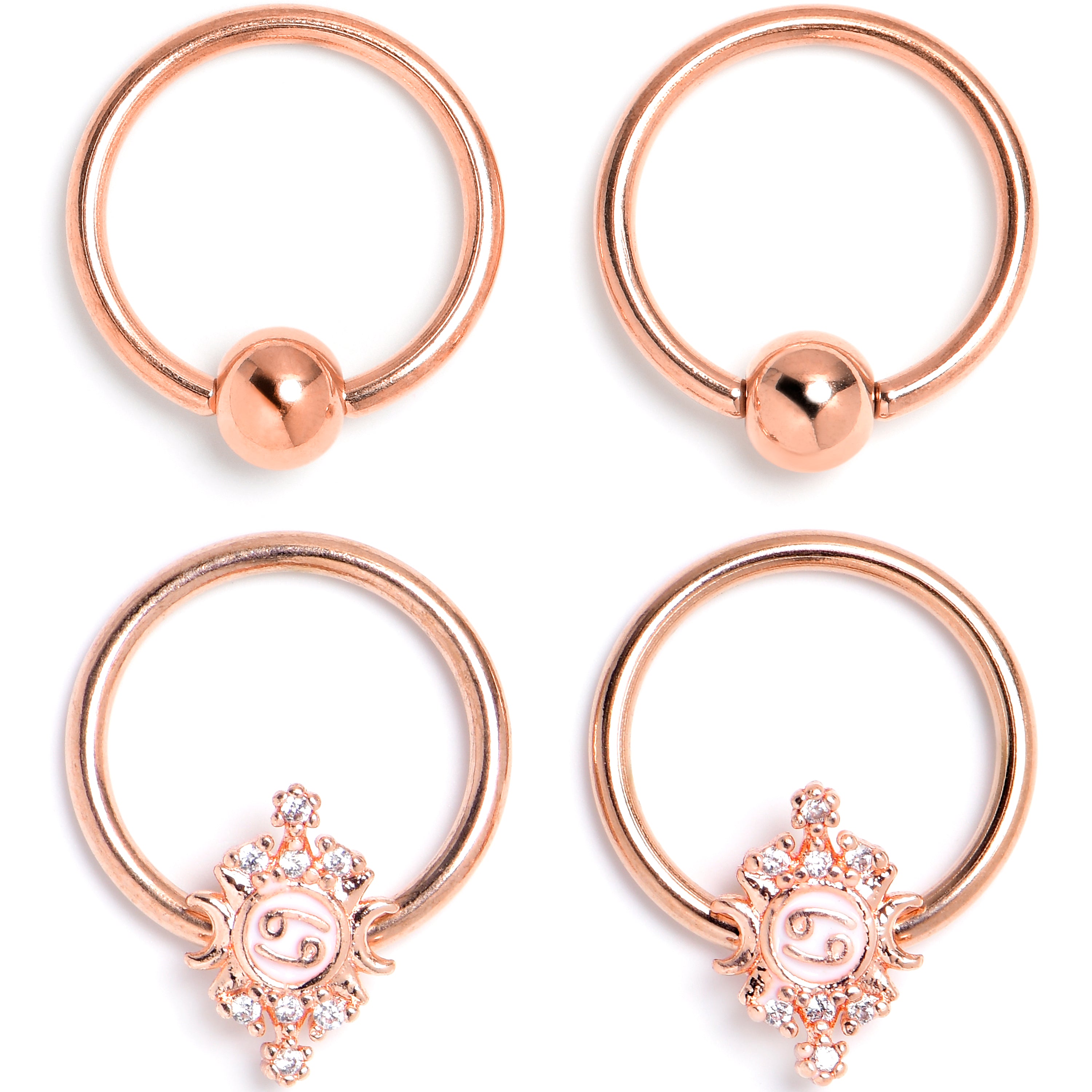 16G 3/8 Clear Gem Rose Gold Tone Mystical BCR Captive Ring Set of 4