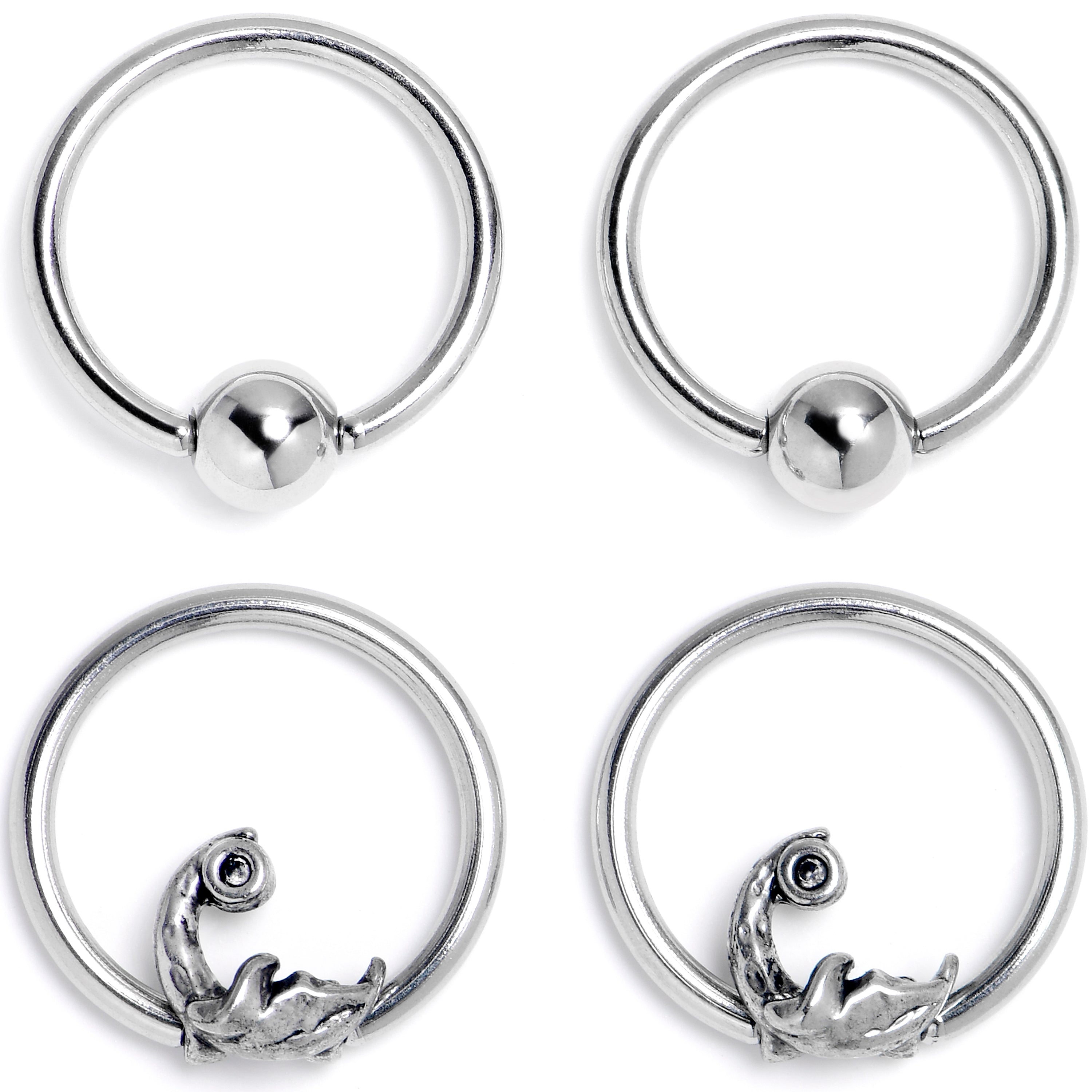 16G 3/8 Crescent Moon BCR Captive Ring Set of 4