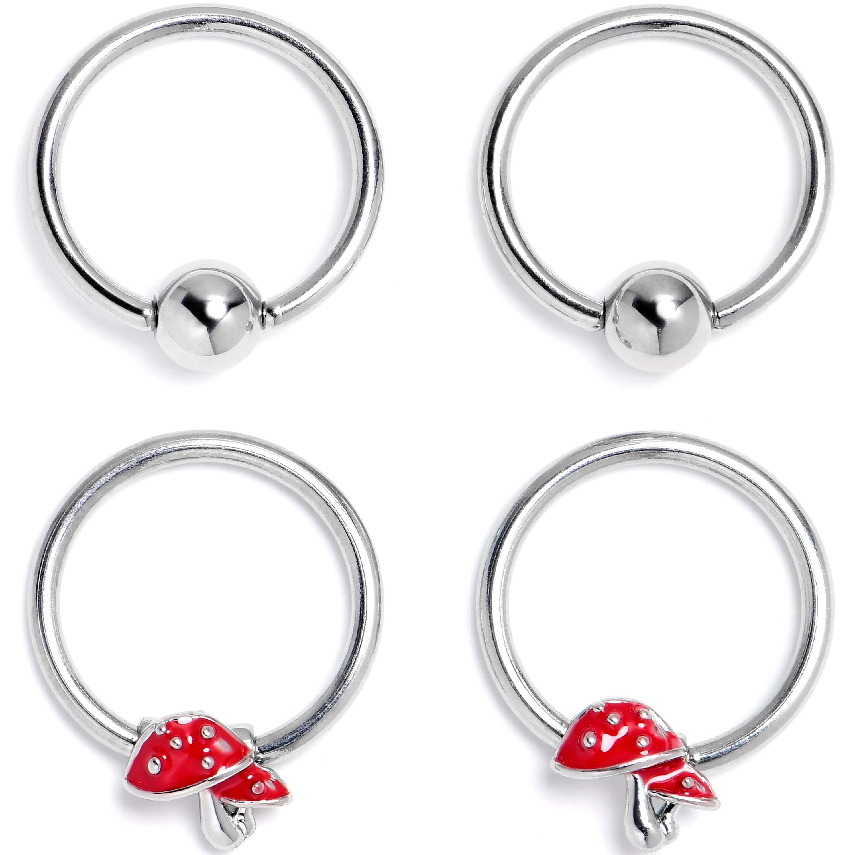 16G 3/8 Mushroom Red Top BCR Captive Ring Set of 4