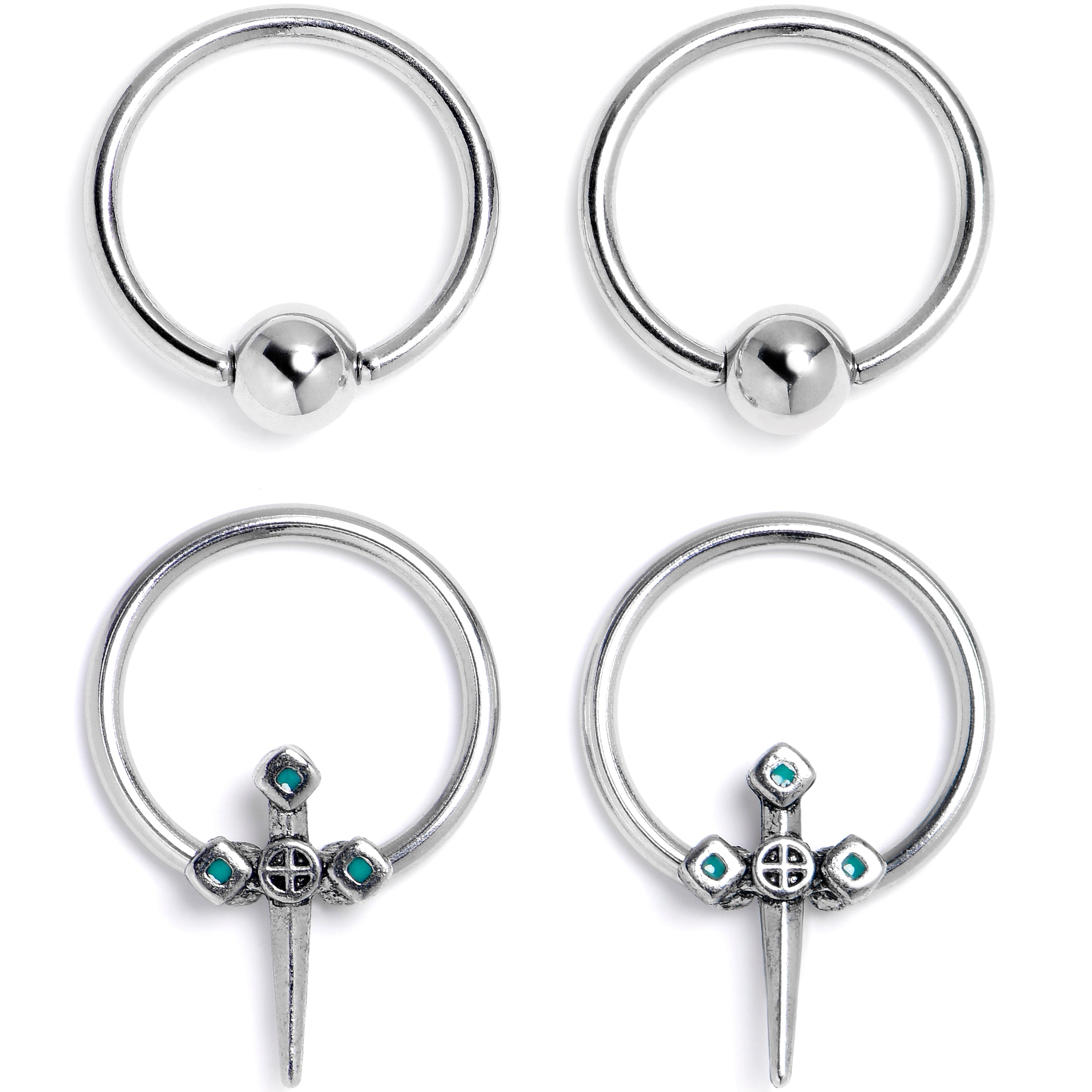 16G 3/8 Dagger Design Green BCR Captive Ring Set of 4