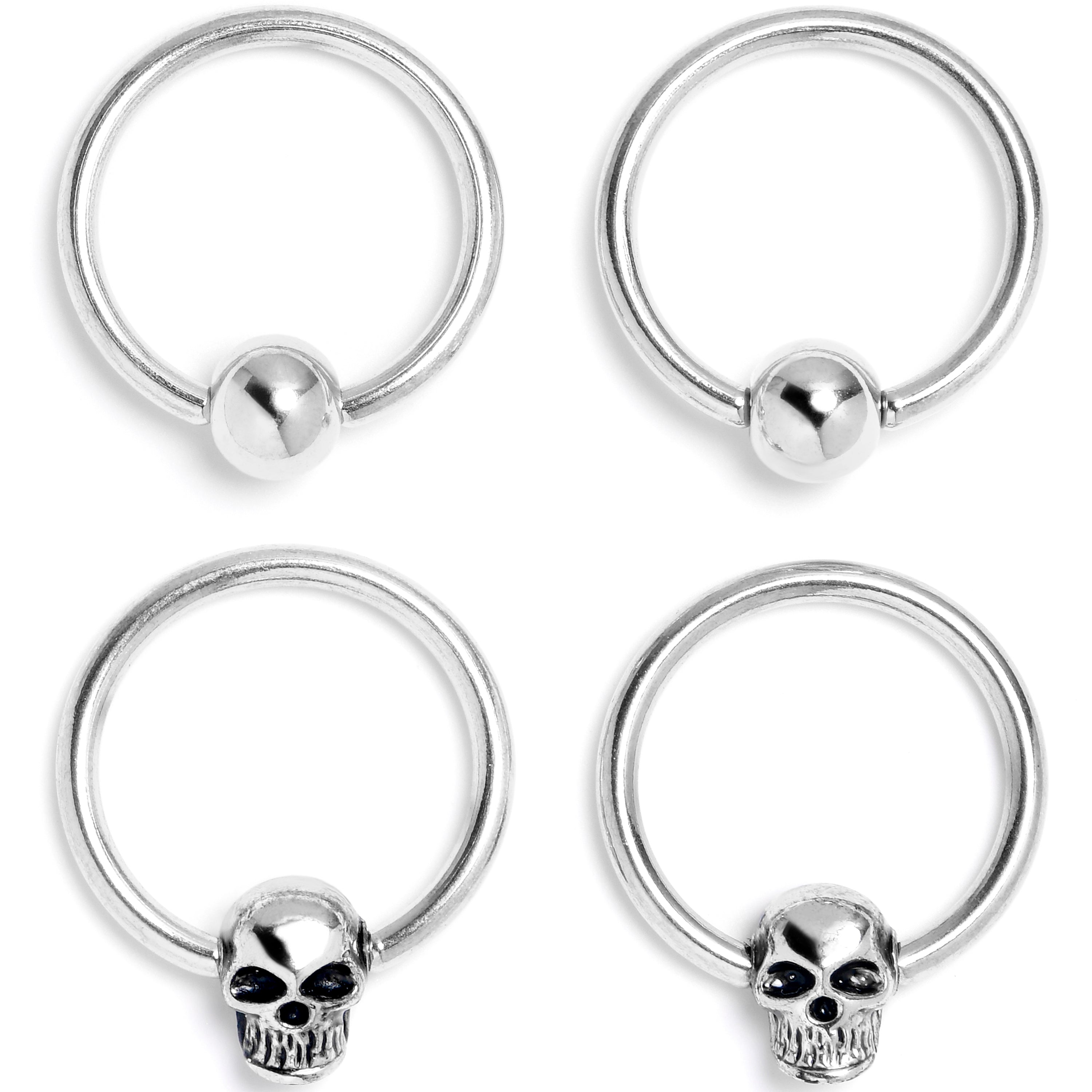16G 3/8 Gothic Skulls BCR Captive Ring Set of 4