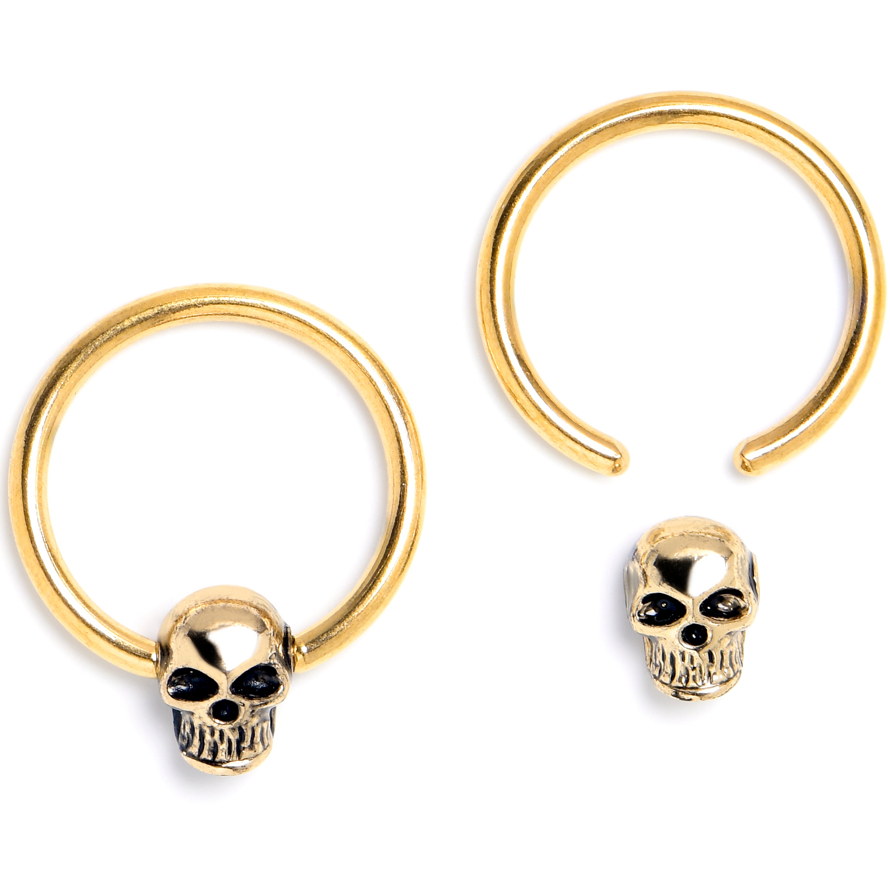 16G 3/8 Gold Tone Gothic Skulls BCR Captive Ring Set of 4