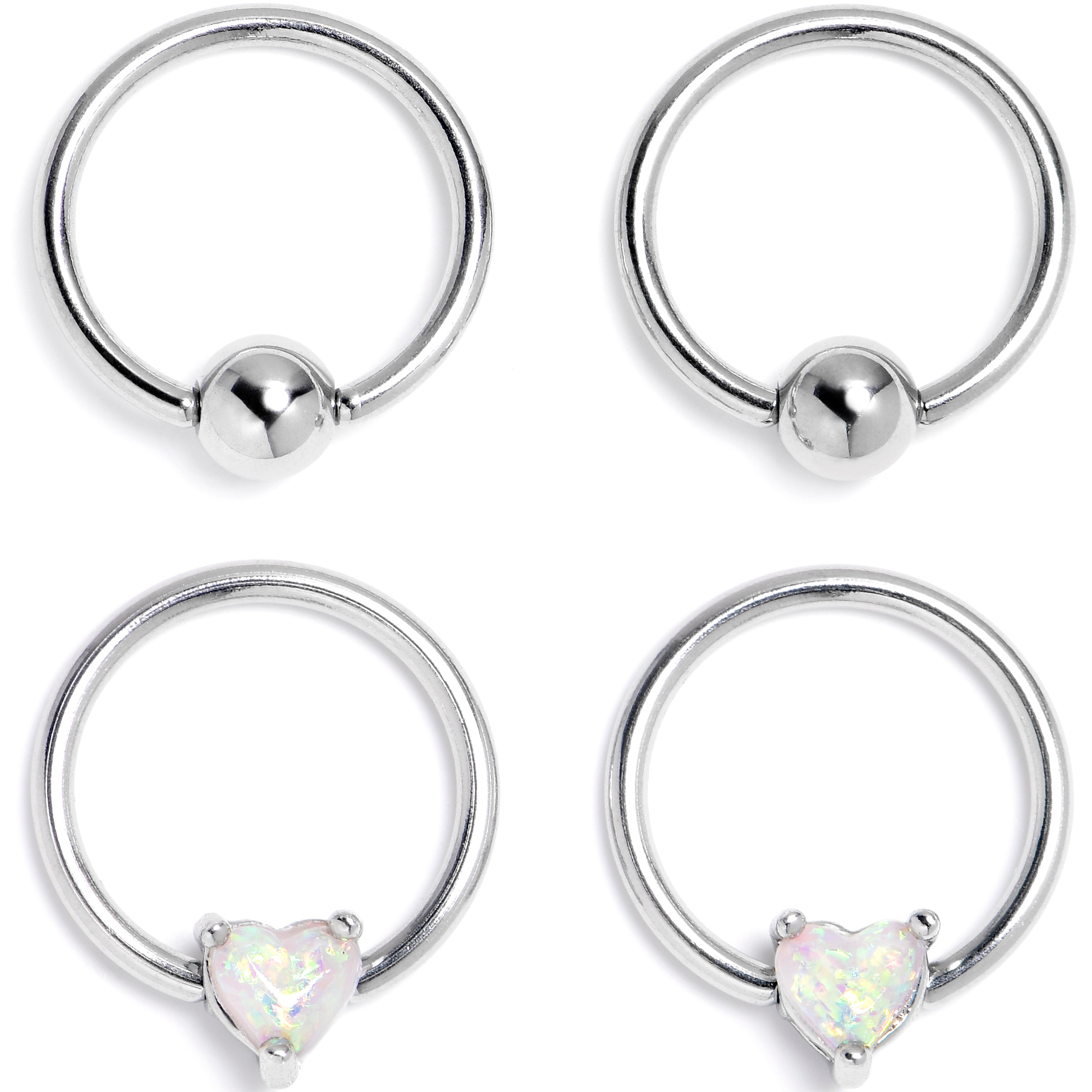 16G 3/8 Faux Opal Heart BCR Captive Ring Set of 4