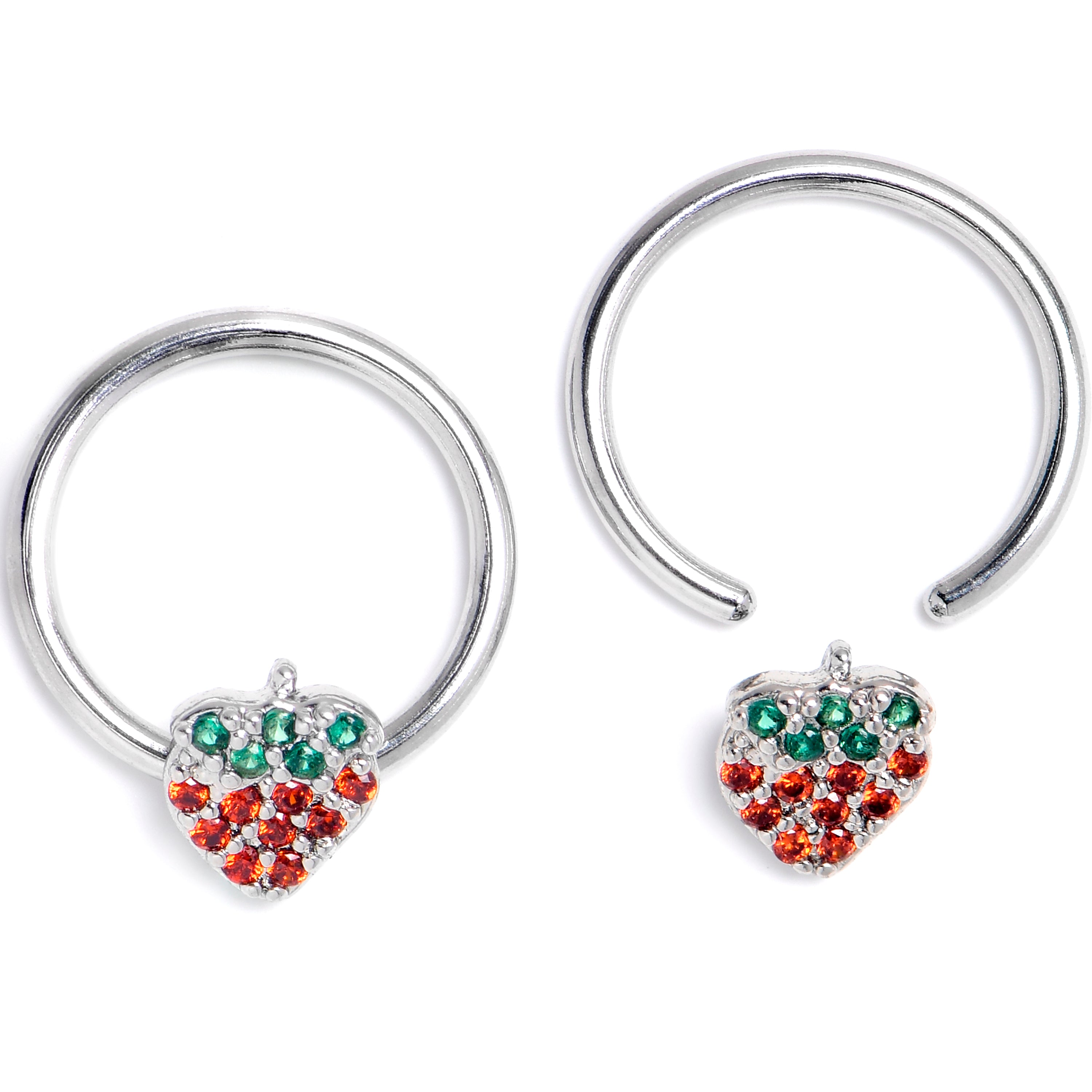 16G 3/8 Red Green Gem Strawberry BCR Captive Ring Set of 4