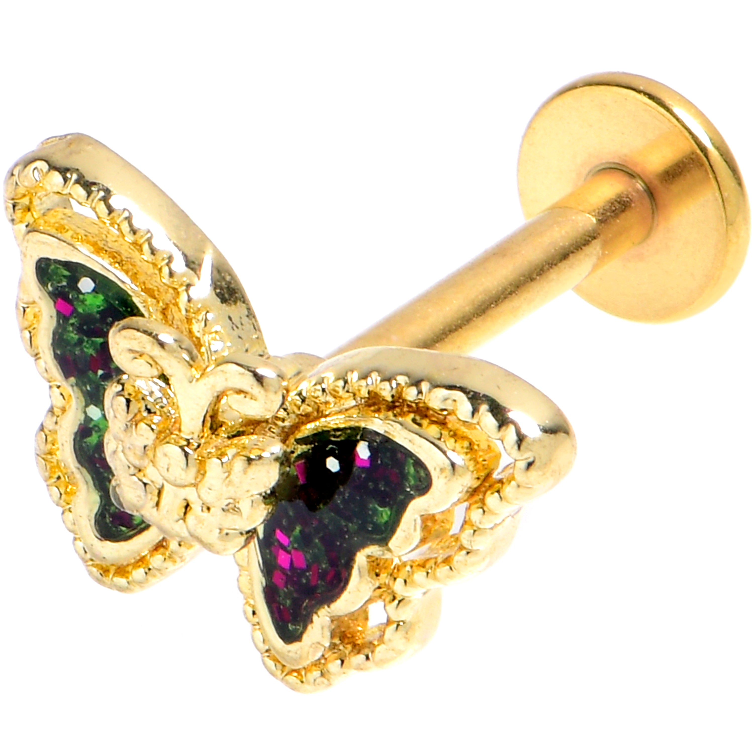 16G 5/16 Vitrail Gem Gold Tone Classic Butterfly Labret Tragus