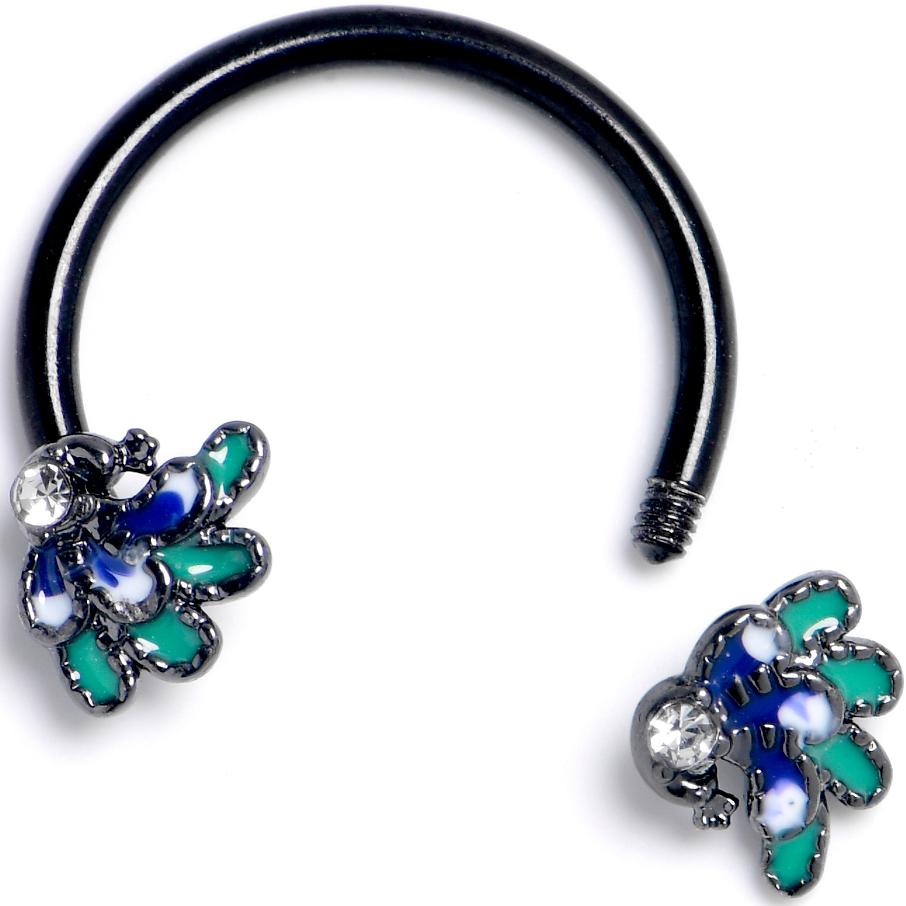 16G 3/8 Clear Gem Black Peacock Green Horseshoe Circular Barbell
