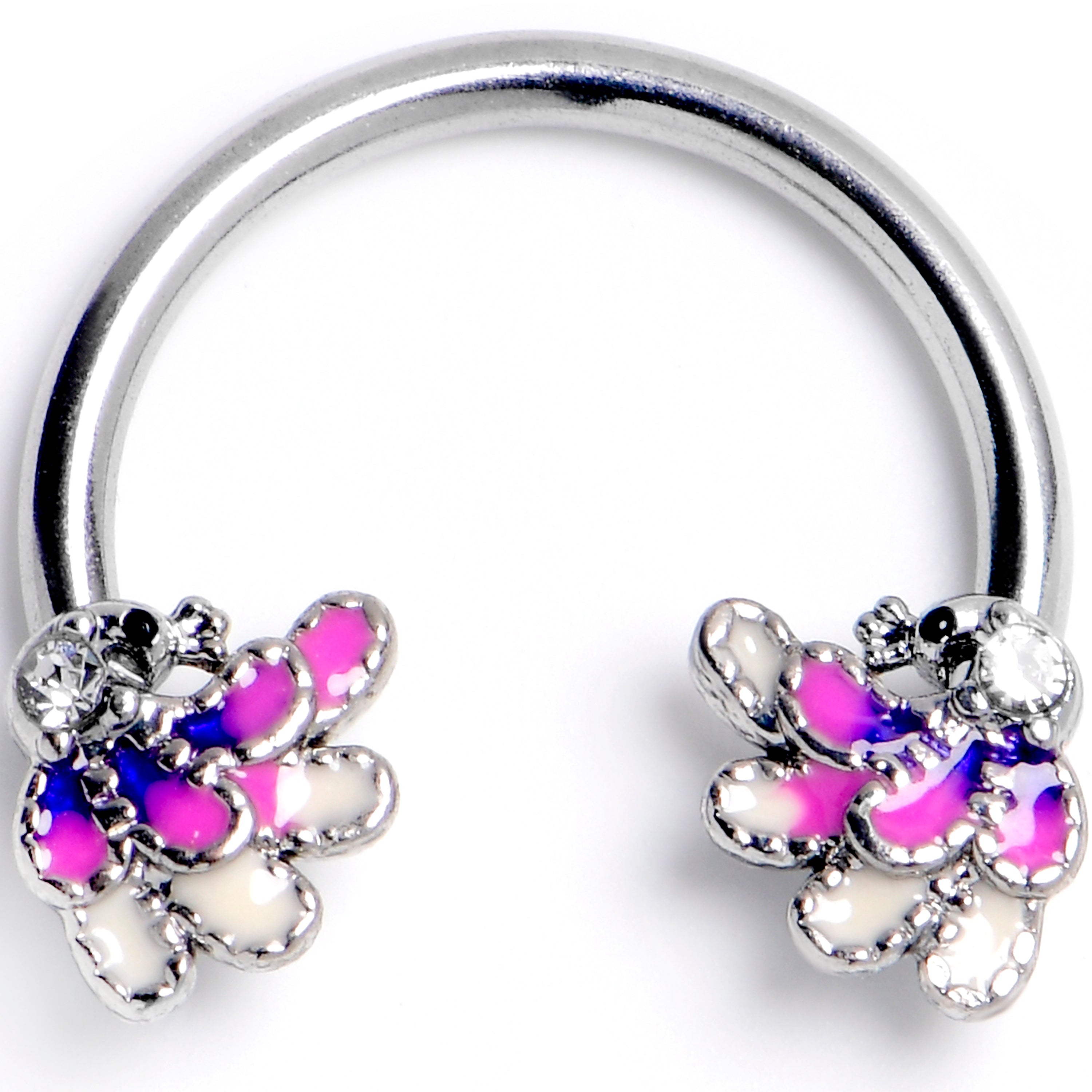 16G 3/8 Clear Gem Peacock Purple Horseshoe Circular Barbell