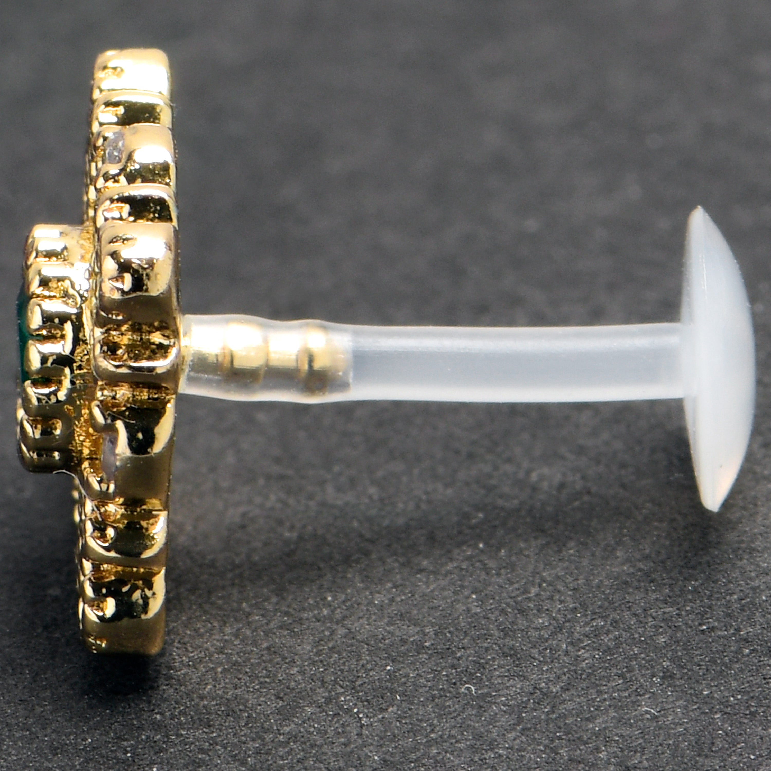 16G 5/16 Green Gem Classic Cross PTFE Bioplast Labret Monroe Tragus