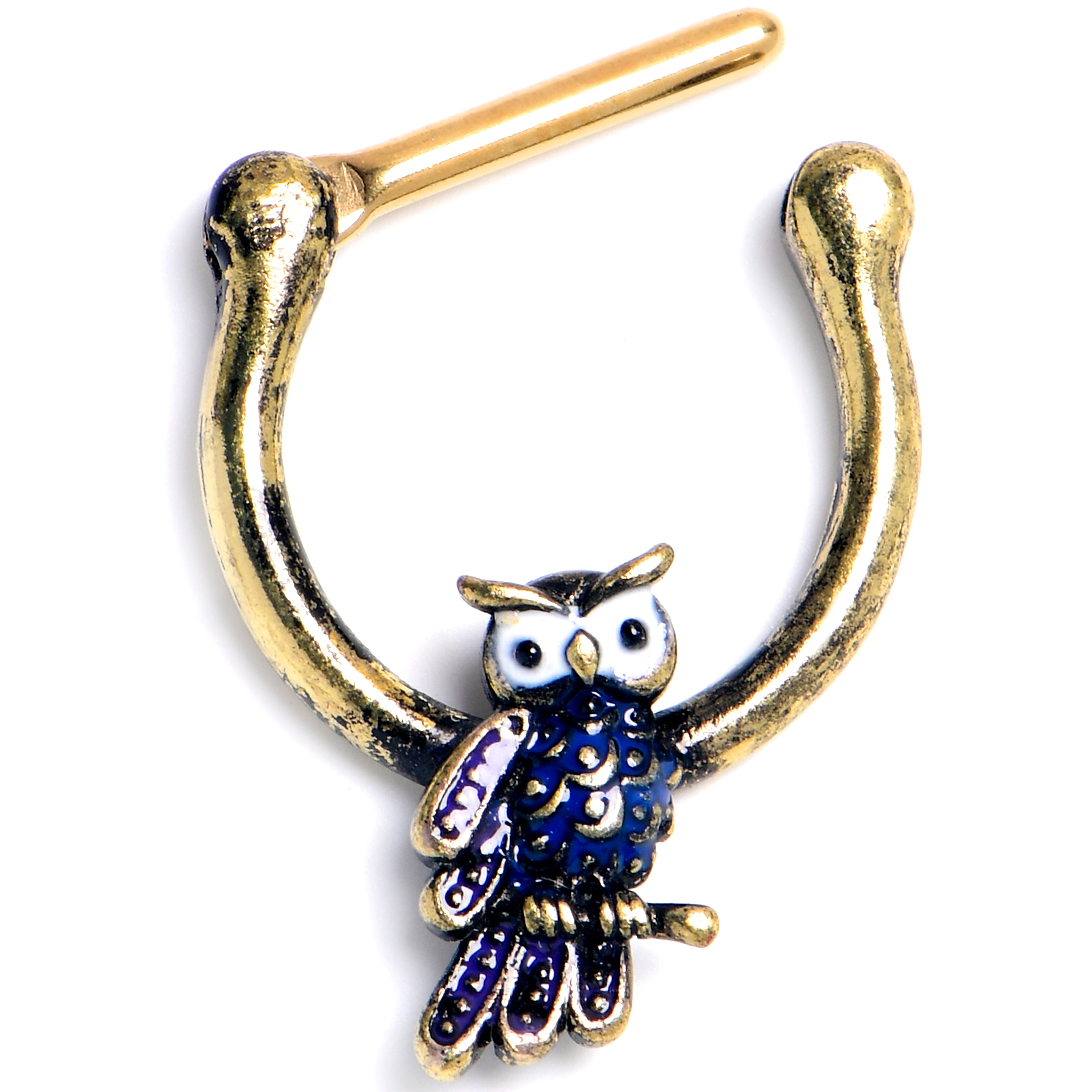 16G 5/16 Gold Tone Regal Owl Blue Cartilage Clicker