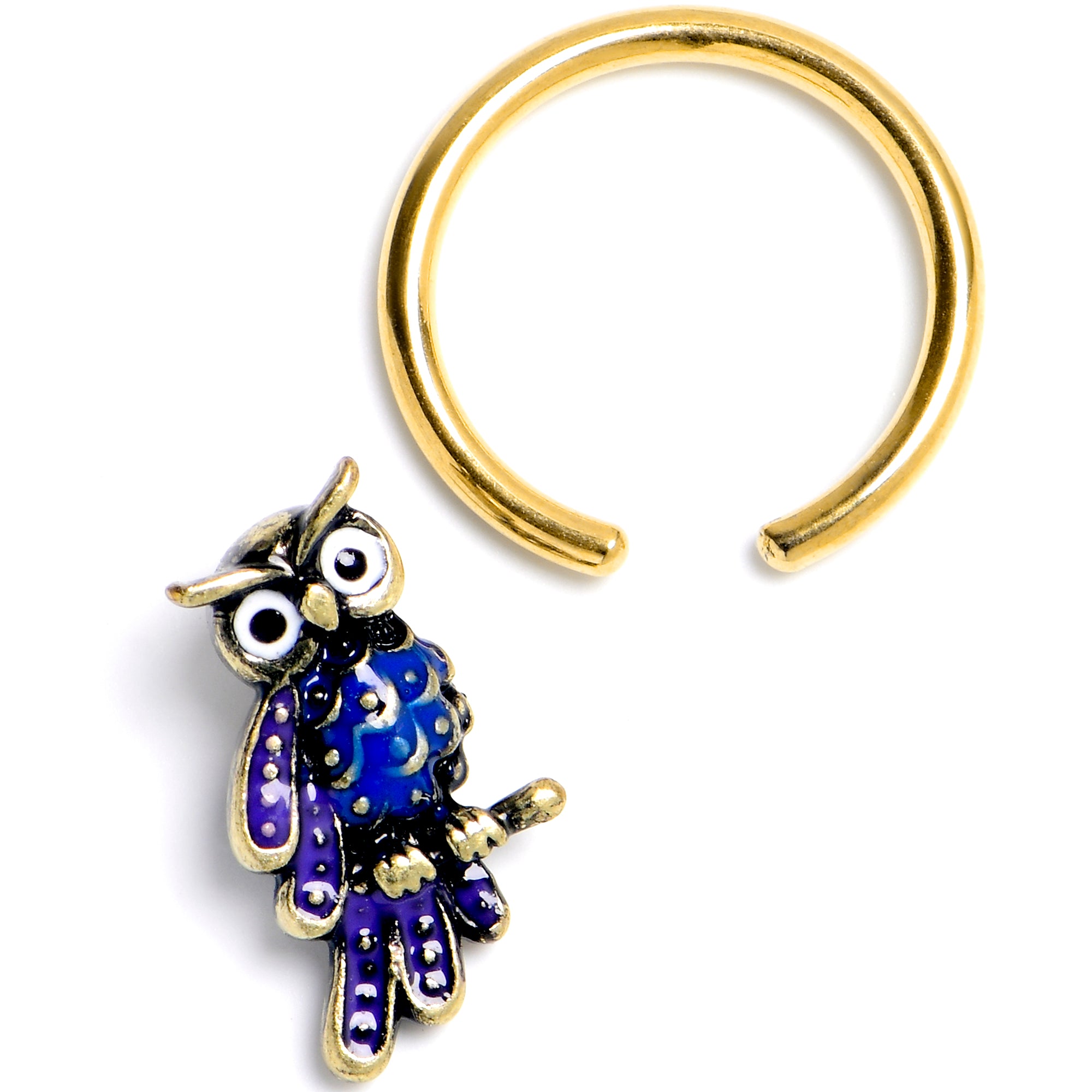 16G 3/8 Gold Tone Regal Owl BCR Captive Ring