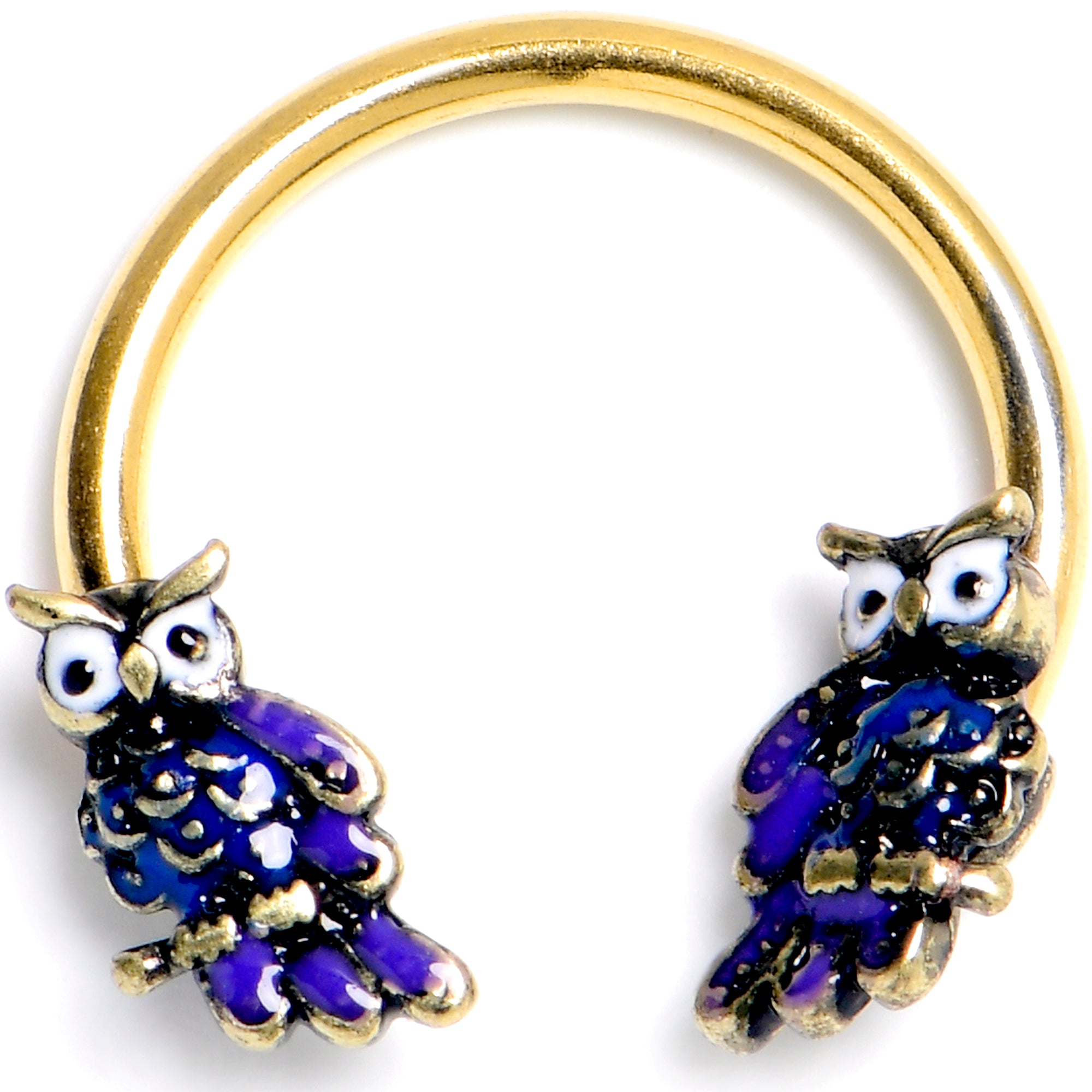 16G 3/8 Gold Tone Regal Owl Horseshoe Circular Barbell