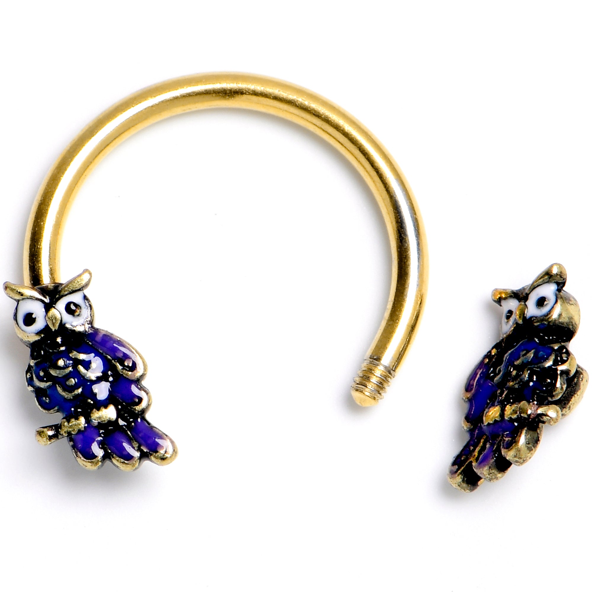 16G 3/8 Gold Tone Regal Owl Horseshoe Circular Barbell