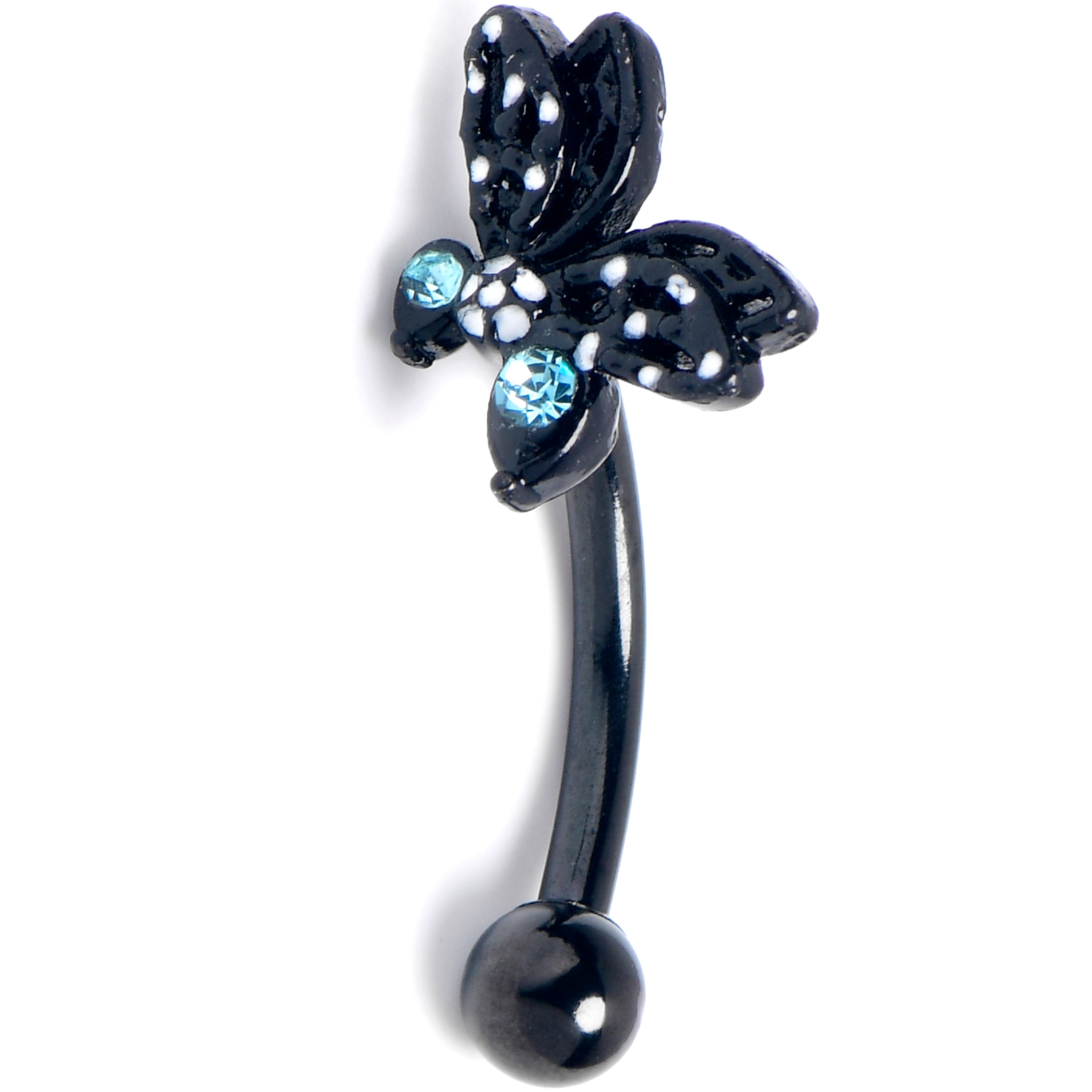 16G 5/16 Blue CZ Gem Night Drama Butterfly Curved Eyebrow Ring