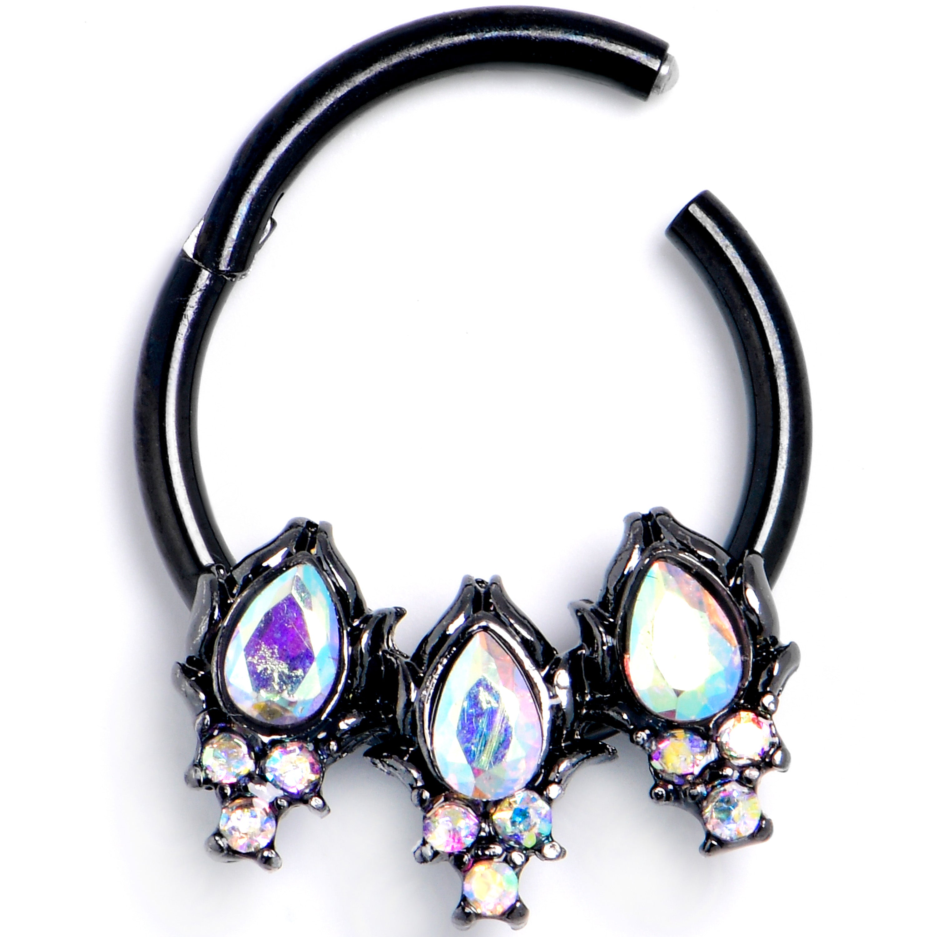 16G 3/8 Aurora Gem Black Dream Drops Hinged Segment Ring