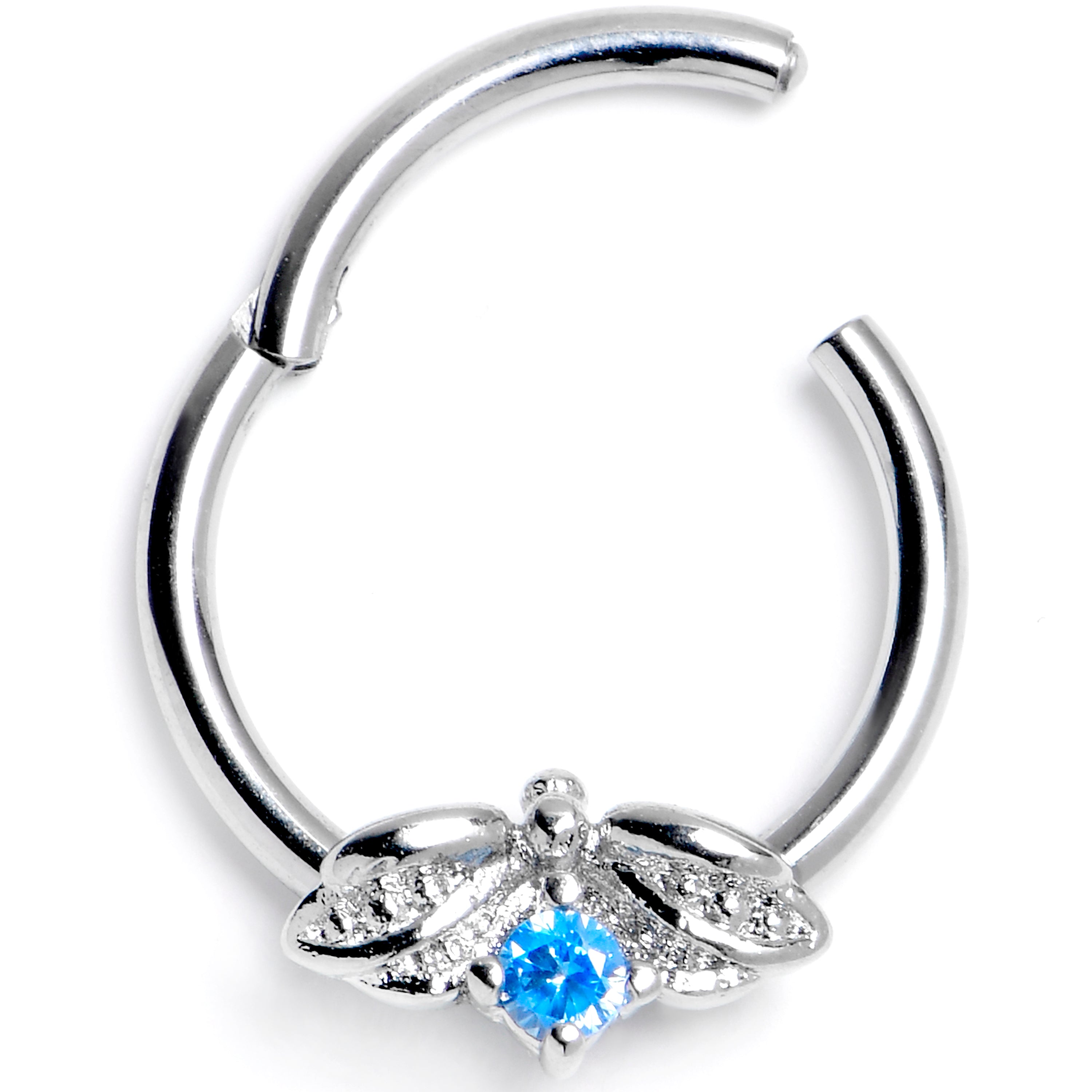 16G 3/8 Blue Gem Beauty Bug Insect Hinged Segment Ring