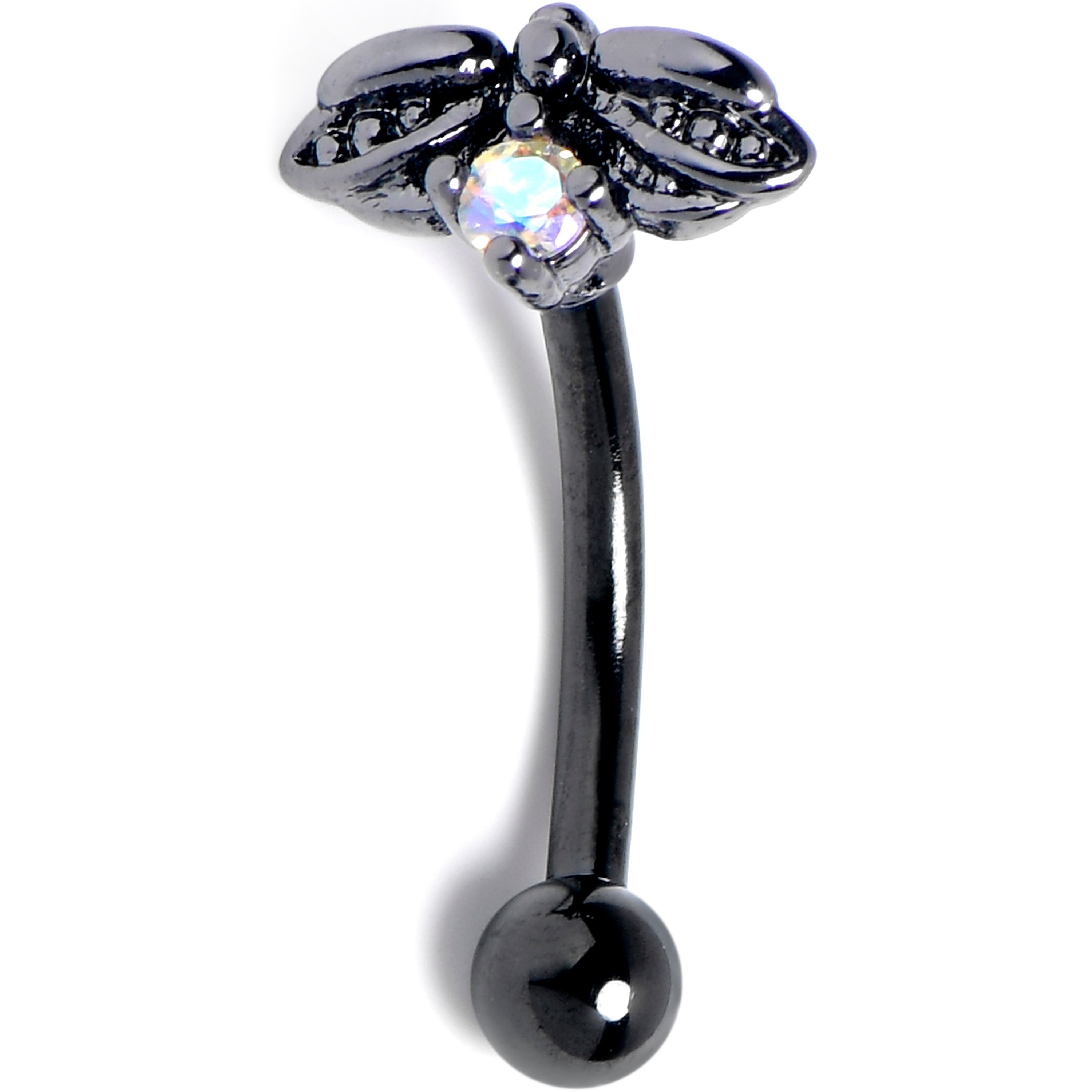 16G 5/16 Clear Gem Black Gothic Butterfly Curved Eyebrow Ring