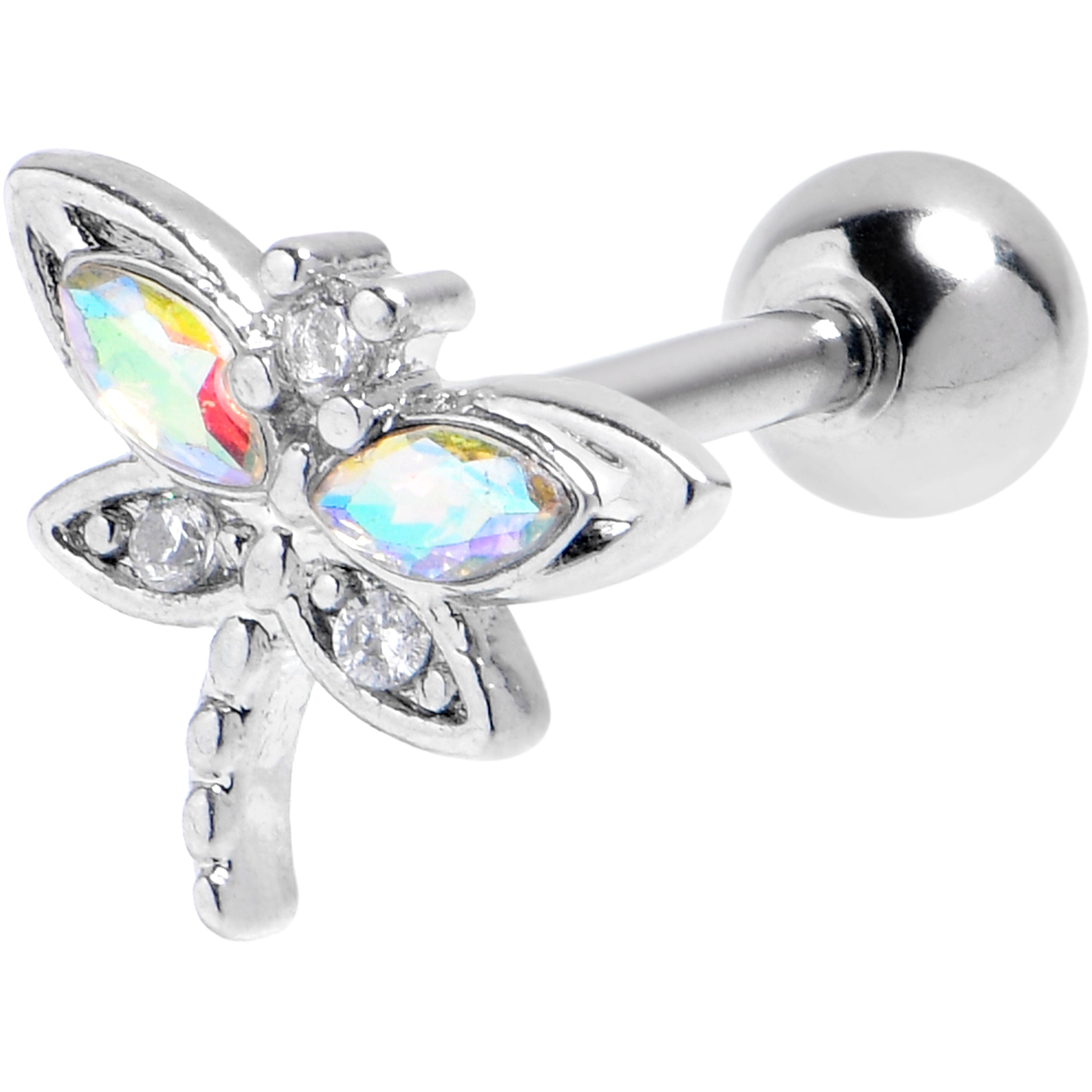 16G 1/4 Aurora CZ Gem Understated Dragonfly Cartilage Earring