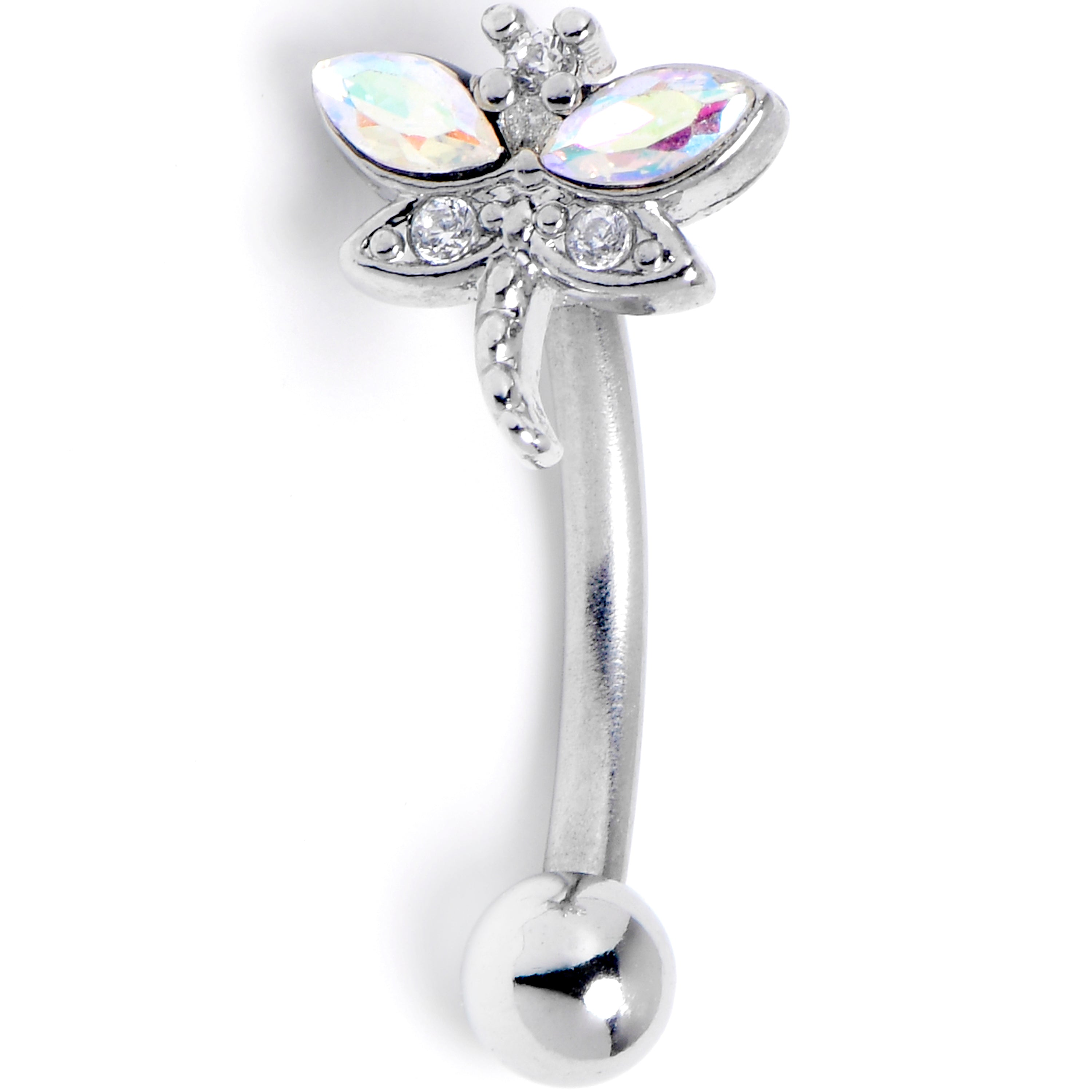 16G 5/16 Aurora CZ Gem Understated Dragonfly Curved Eyebrow Ring