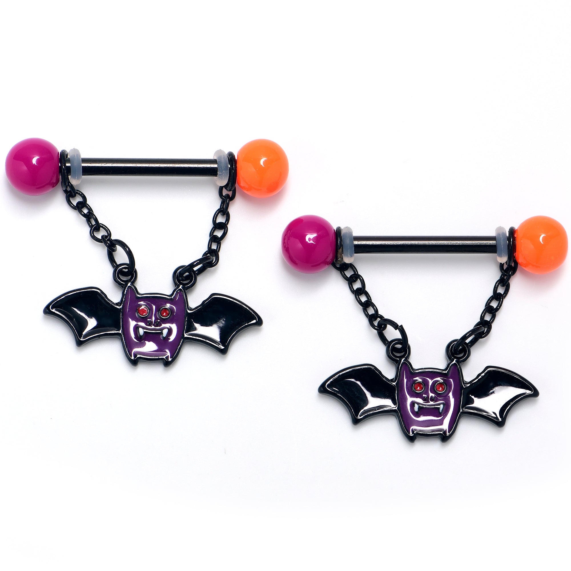 14G 9/16 Demon Bat Chain Dangle Nipple Ring Set
