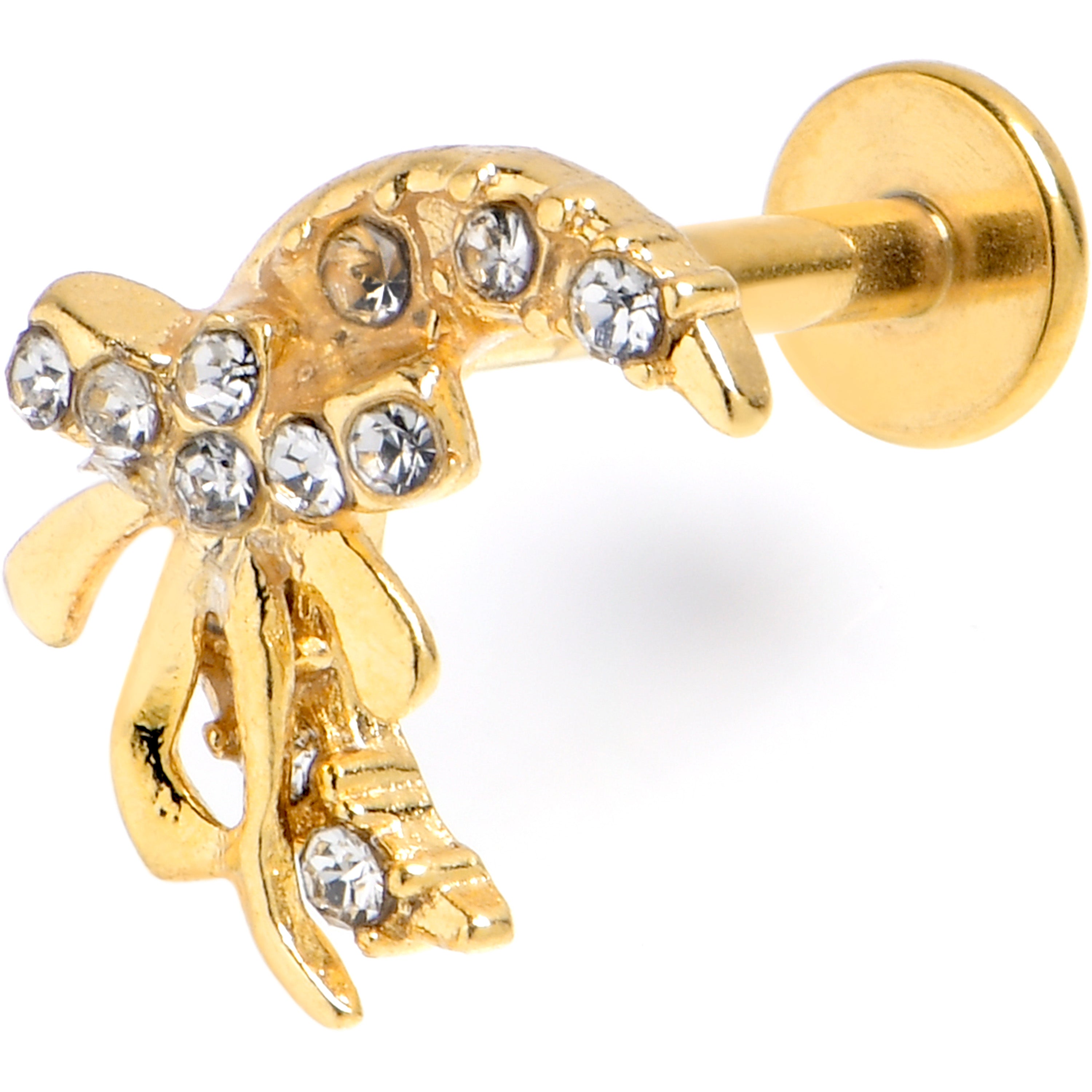 16G 5/16 Clear Gem Gold Tone Moon Bow Heart Labret Monroe Tragus