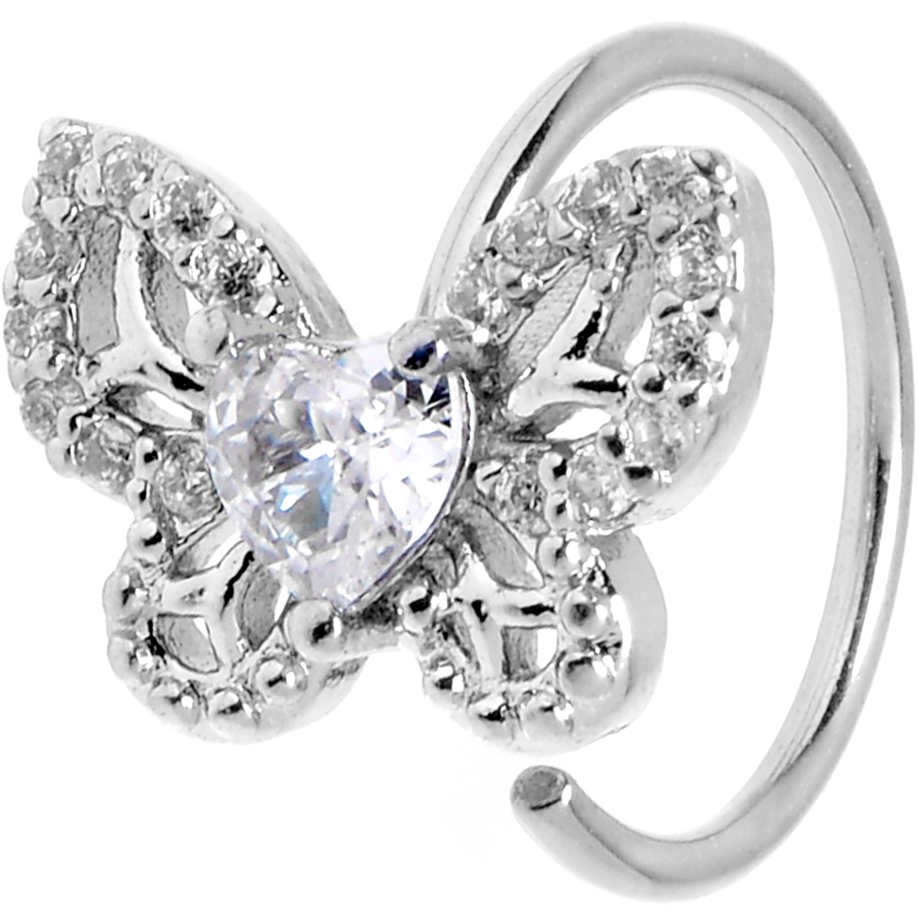 20G 5/16 Clear CZ Gem Butterfly Delight Nose Hoop