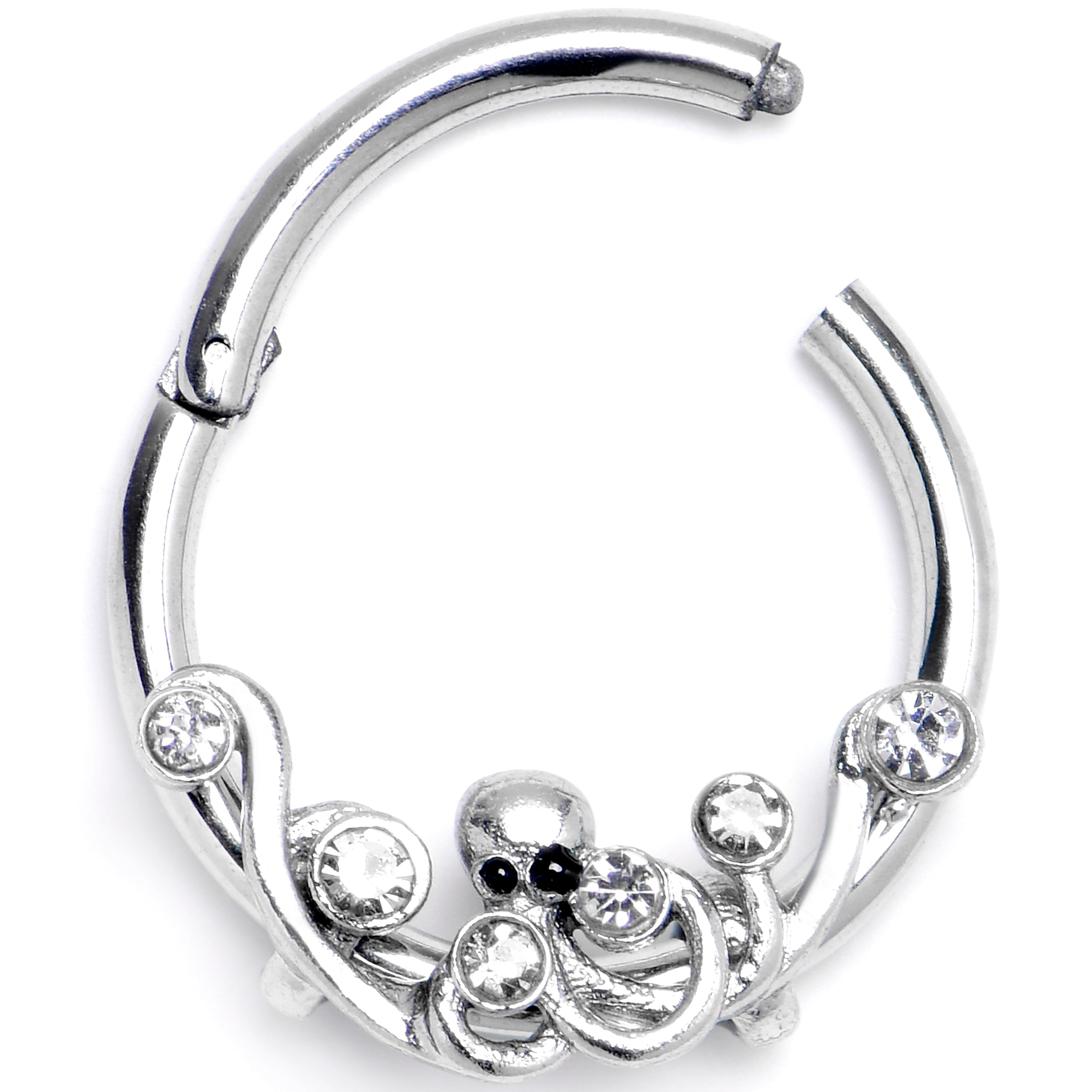 16G 3/8 Clear Gem Scrolling Elegance Hinged Segment Ring