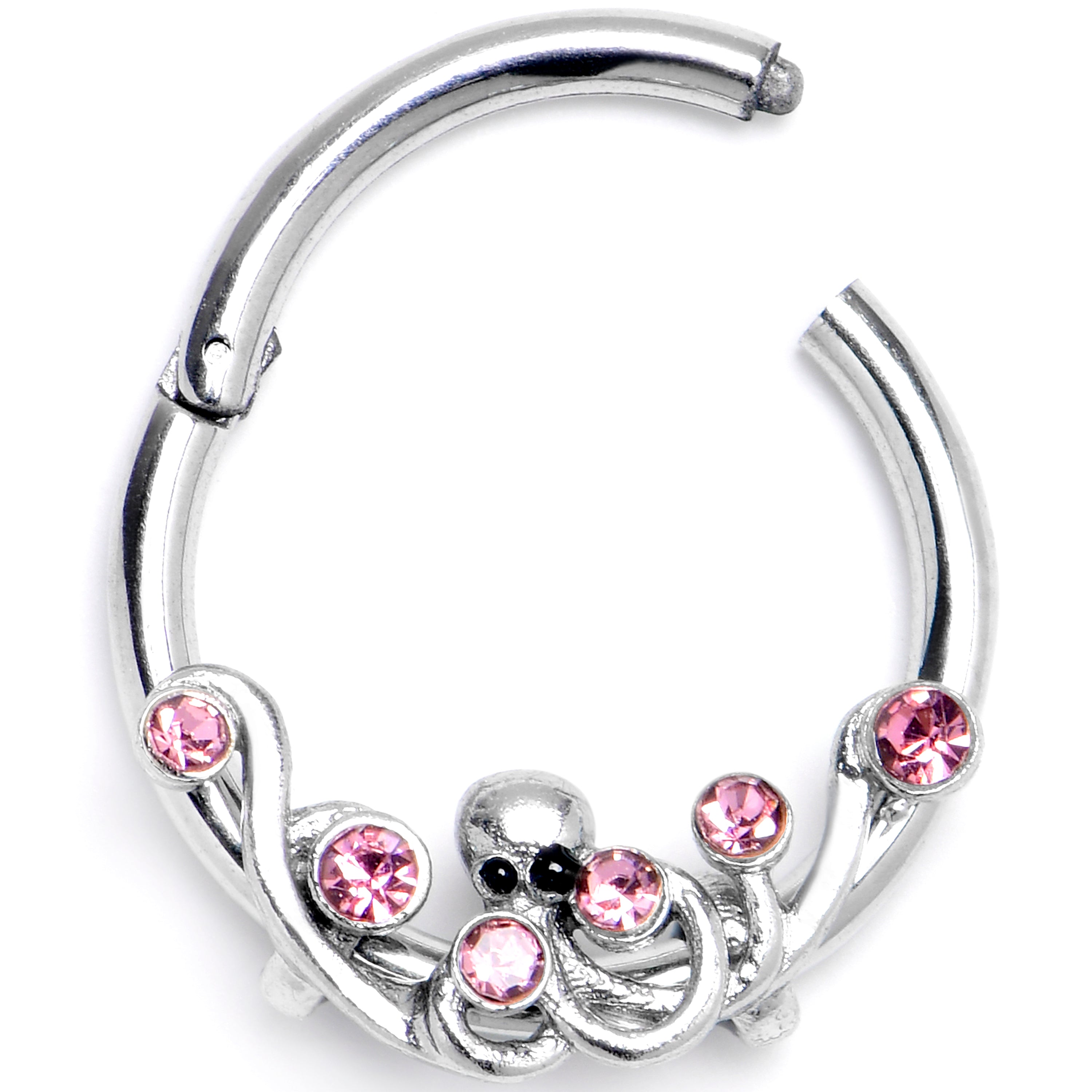 16G 3/8 Pink Gem Scrolling Elegance Hinged Segment Ring