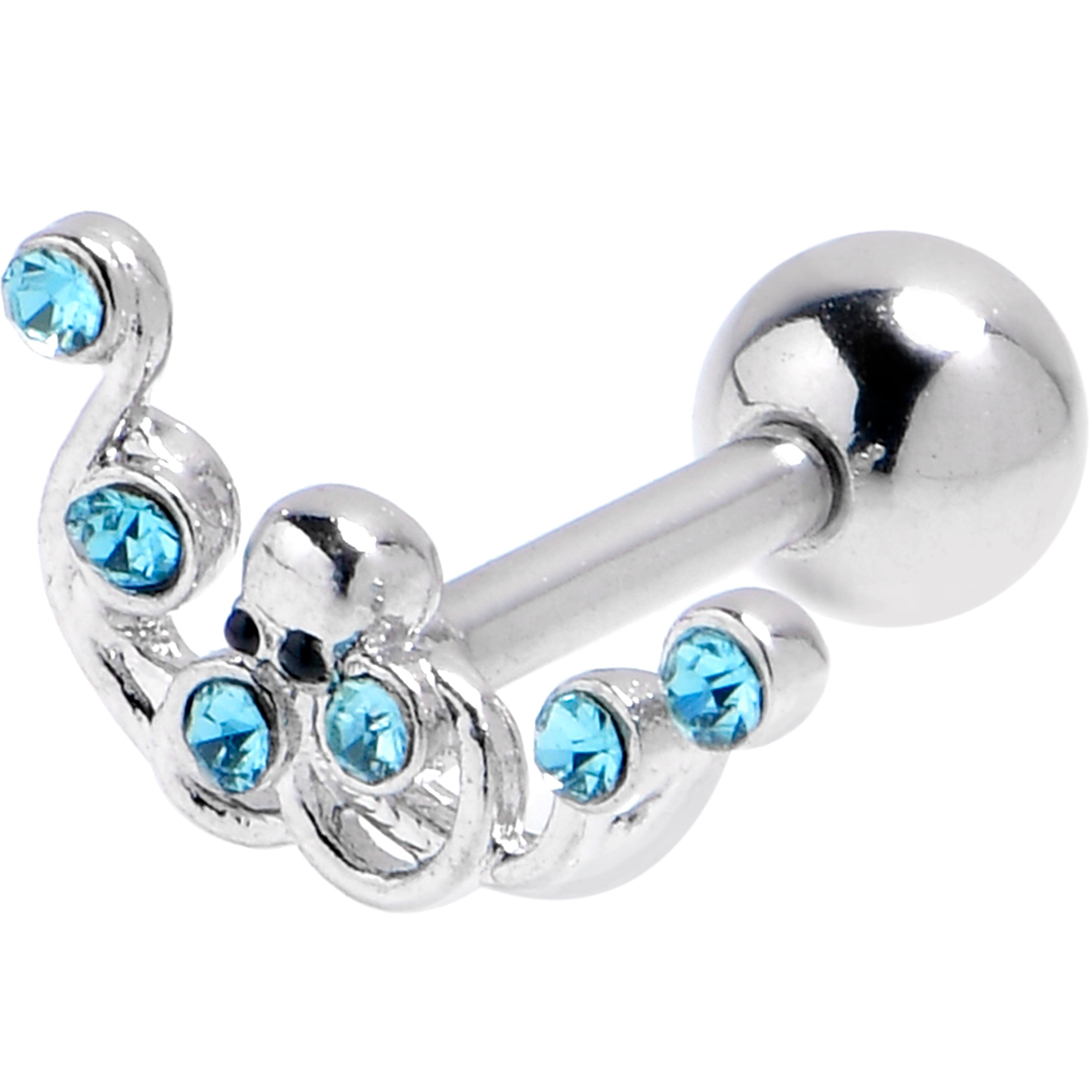 16G 1/4 Blue Gem Scrolling Elegance Cartilage Tragus Earring